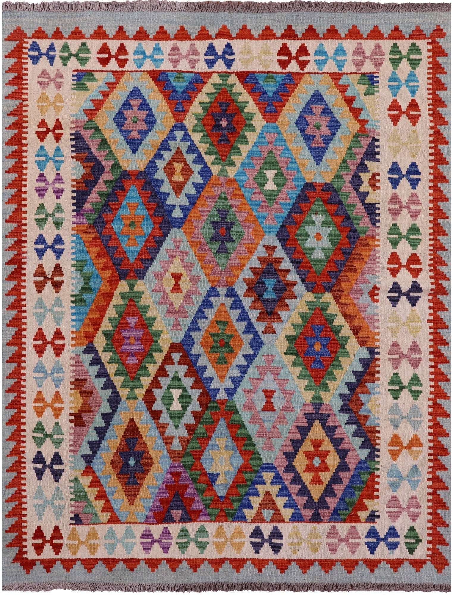 Reversible Kilim Flat Weave Wool On Wool Rug - 5' 1" X 6' 7" - Golden Nile