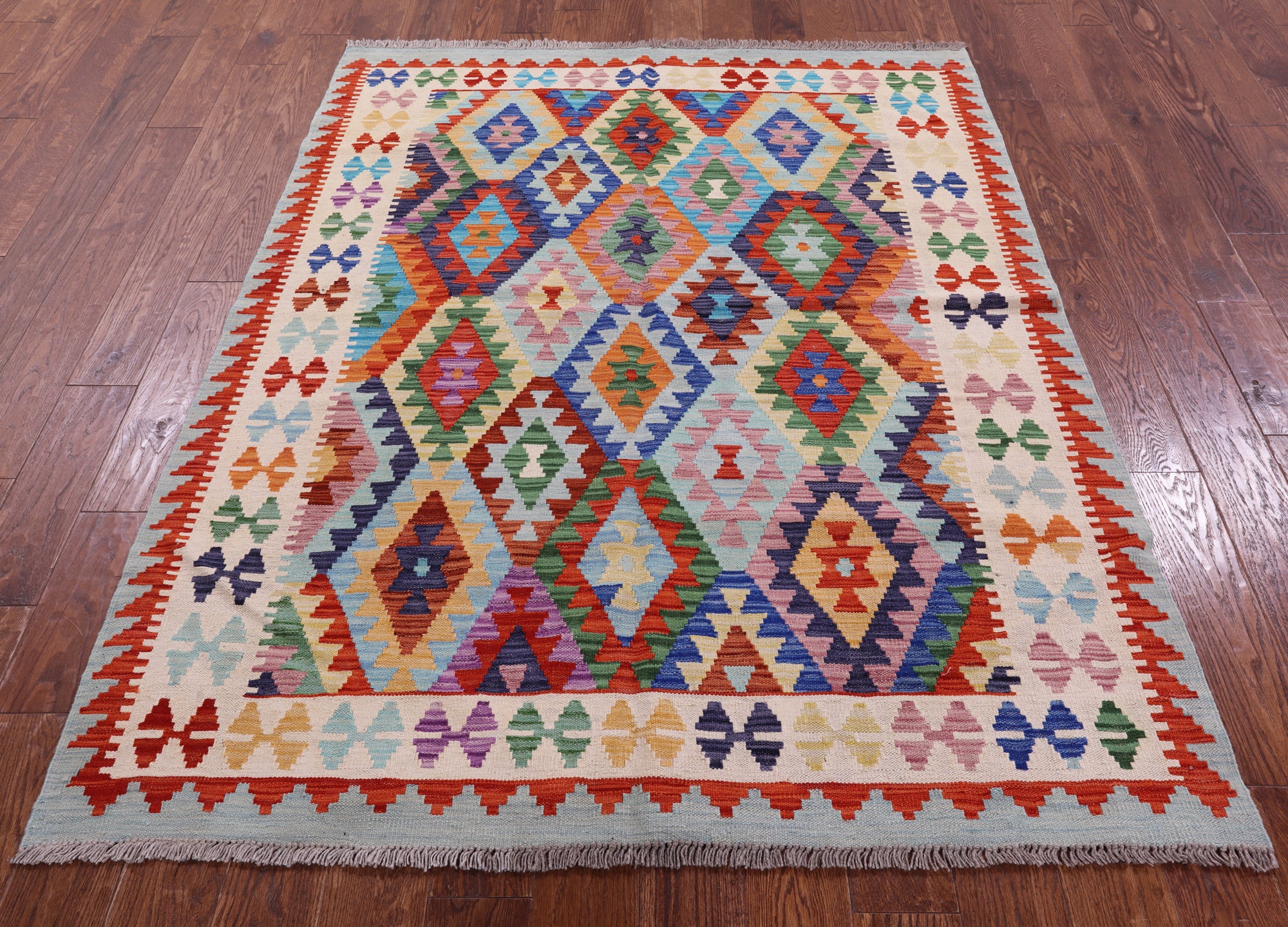 Reversible Kilim Flat Weave Wool On Wool Rug - 5' 1" X 6' 7" - Golden Nile