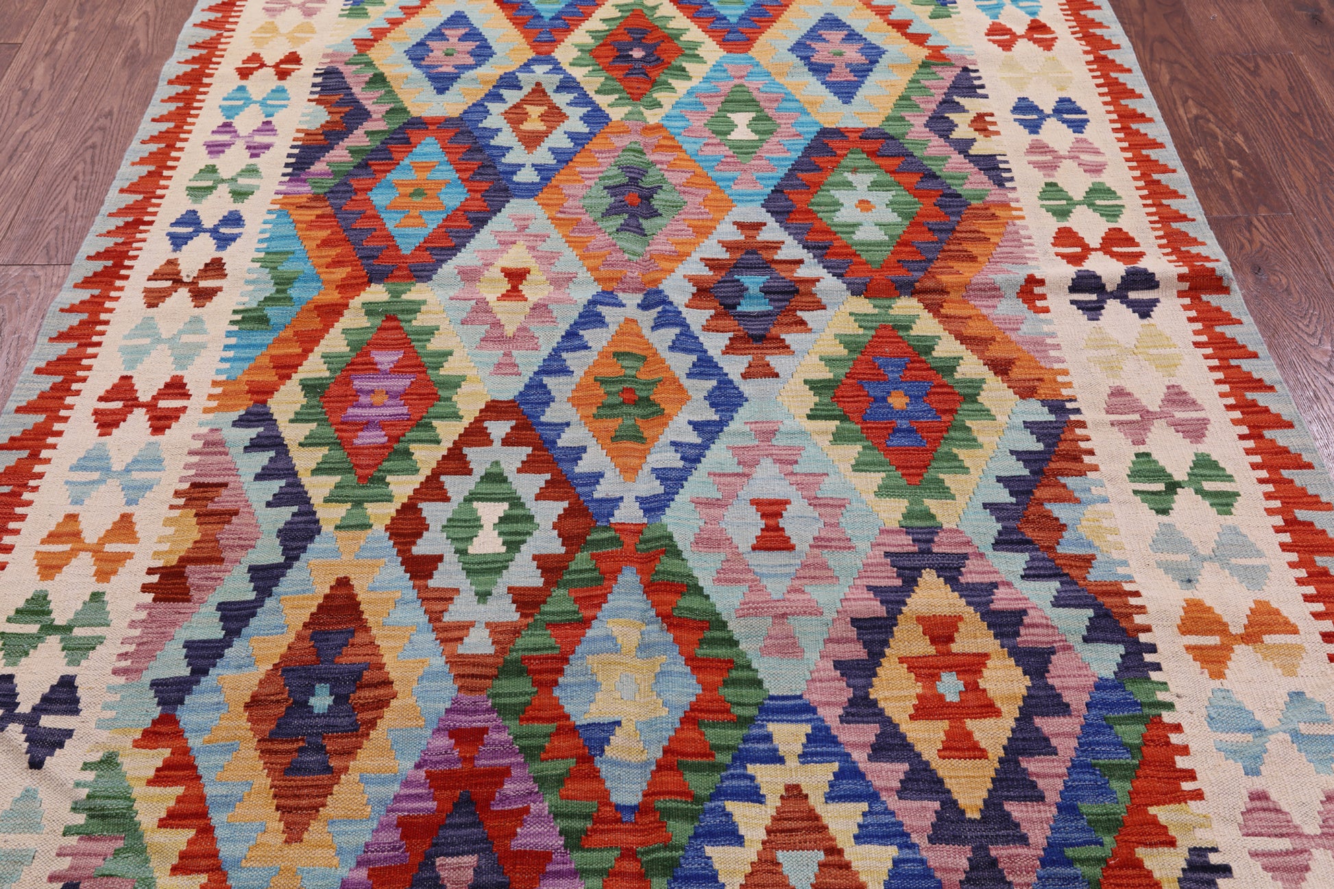 Reversible Kilim Flat Weave Wool On Wool Rug - 5' 1" X 6' 7" - Golden Nile