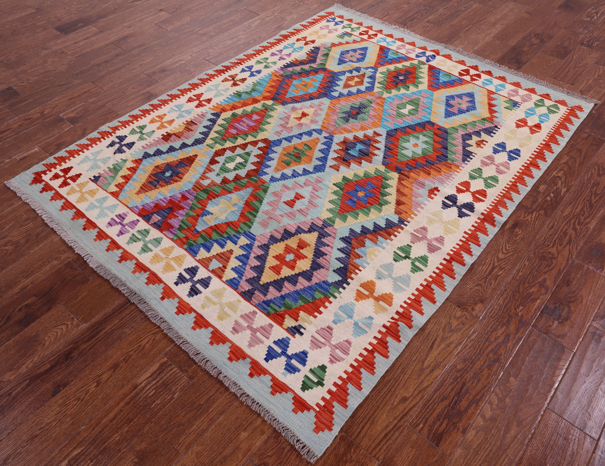 Reversible Kilim Flat Weave Wool On Wool Rug - 5' 1" X 6' 7" - Golden Nile