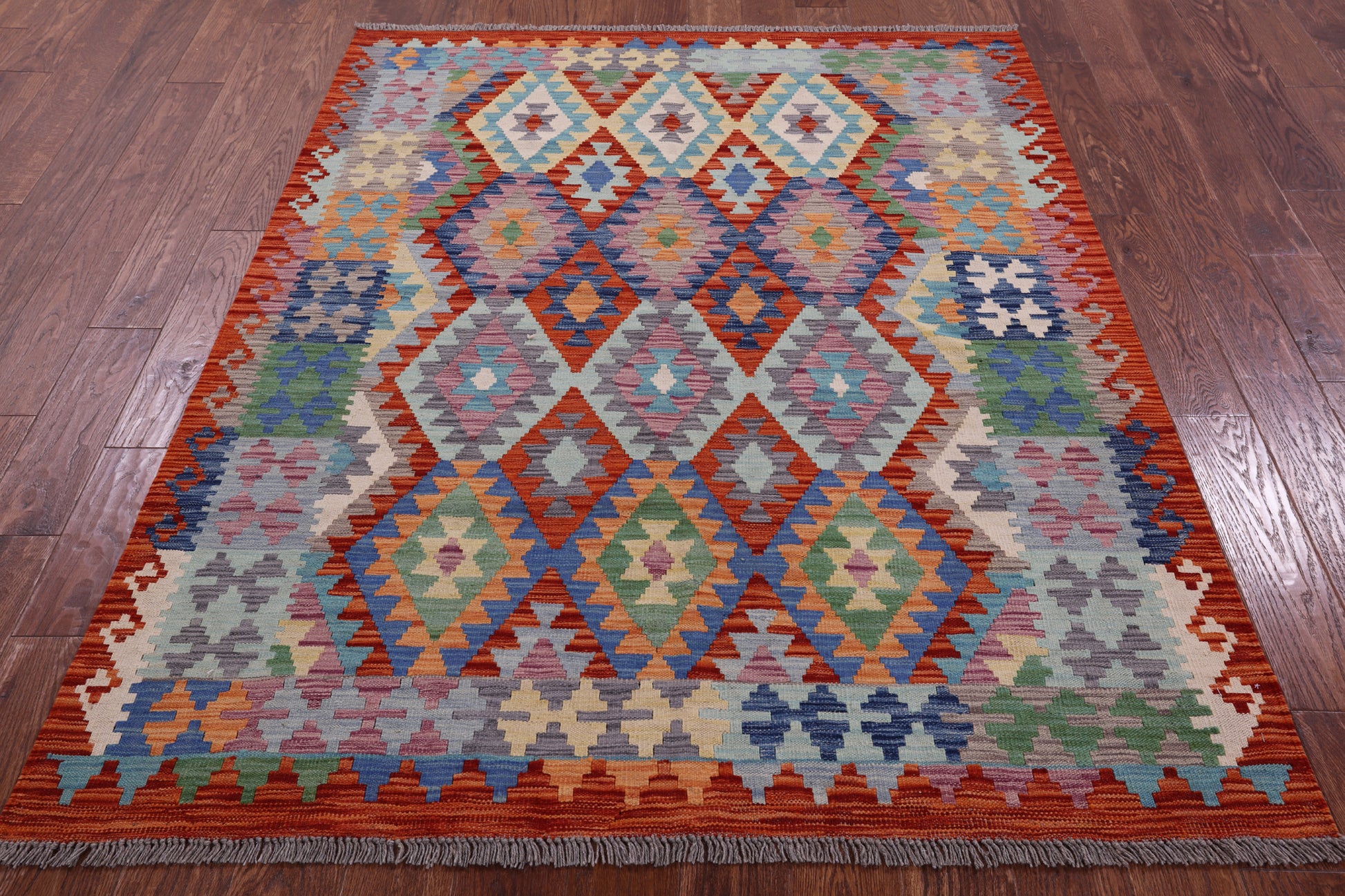 Reversible Kilim Flat Weave Wool On Wool Rug - 5' 1" X 6' 6" - Golden Nile