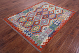 Reversible Kilim Flat Weave Wool On Wool Rug - 5' 1" X 6' 6" - Golden Nile