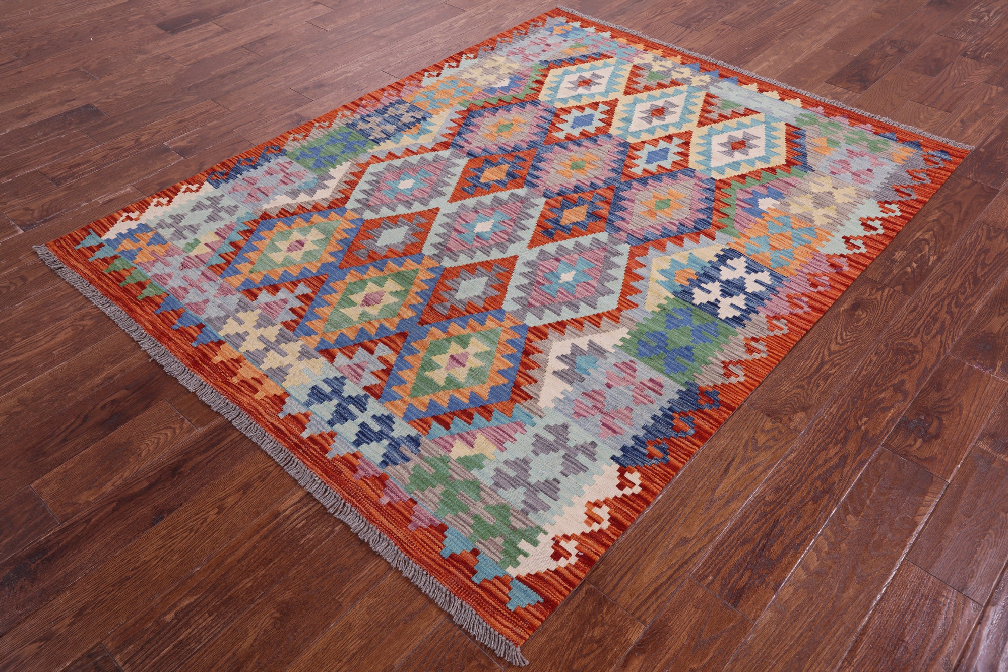 Reversible Kilim Flat Weave Wool On Wool Rug - 5' 1" X 6' 6" - Golden Nile