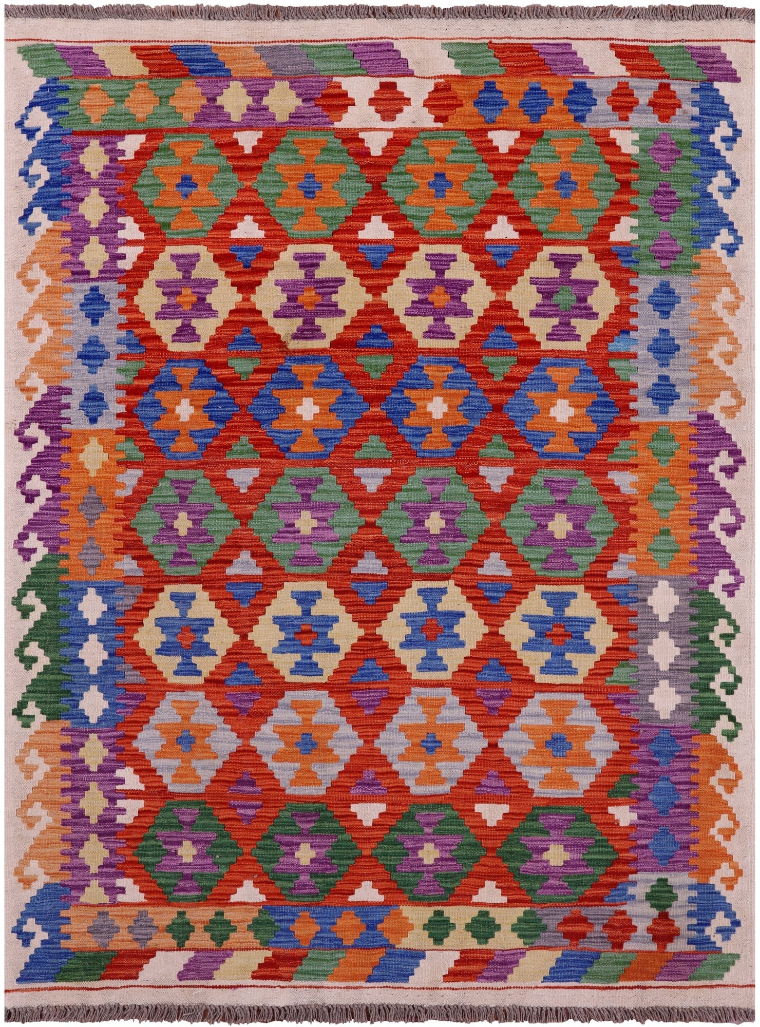 Reversible Kilim Flat Weave Wool On Wool Rug - 4' 10" X 6' 6" - Golden Nile