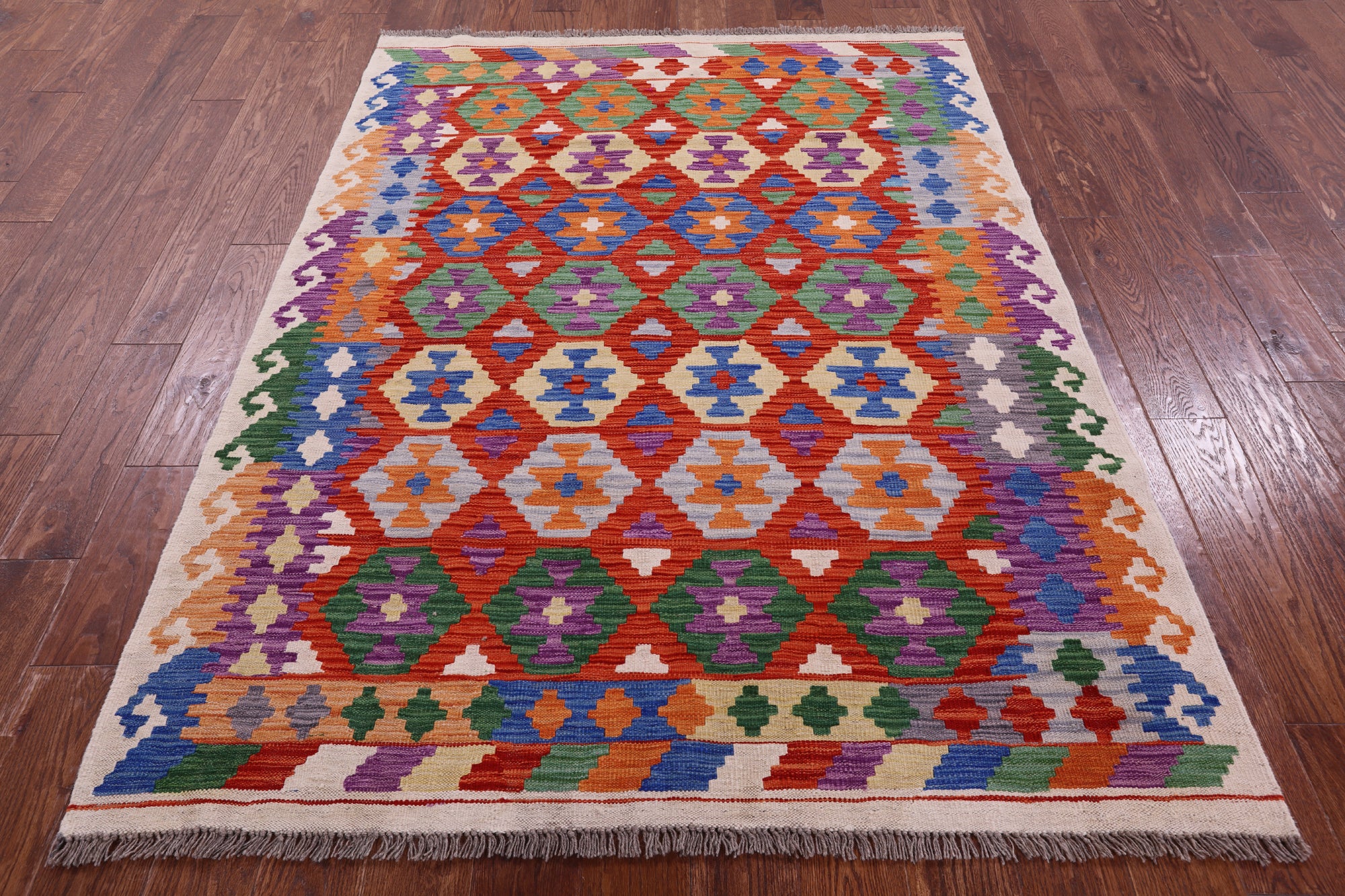 Reversible Kilim Flat Weave Wool On Wool Rug - 4' 10" X 6' 6" - Golden Nile