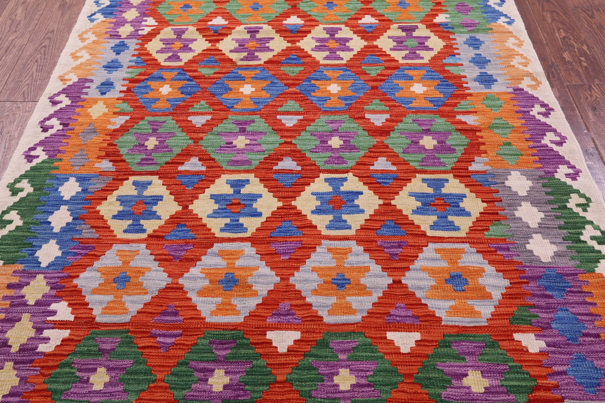 Reversible Kilim Flat Weave Wool On Wool Rug - 4' 10" X 6' 6" - Golden Nile