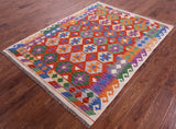 Reversible Kilim Flat Weave Wool On Wool Rug - 4' 10" X 6' 6" - Golden Nile