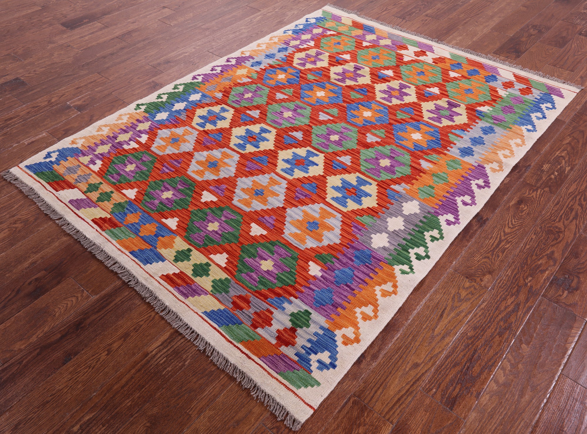Reversible Kilim Flat Weave Wool On Wool Rug - 4' 10" X 6' 6" - Golden Nile