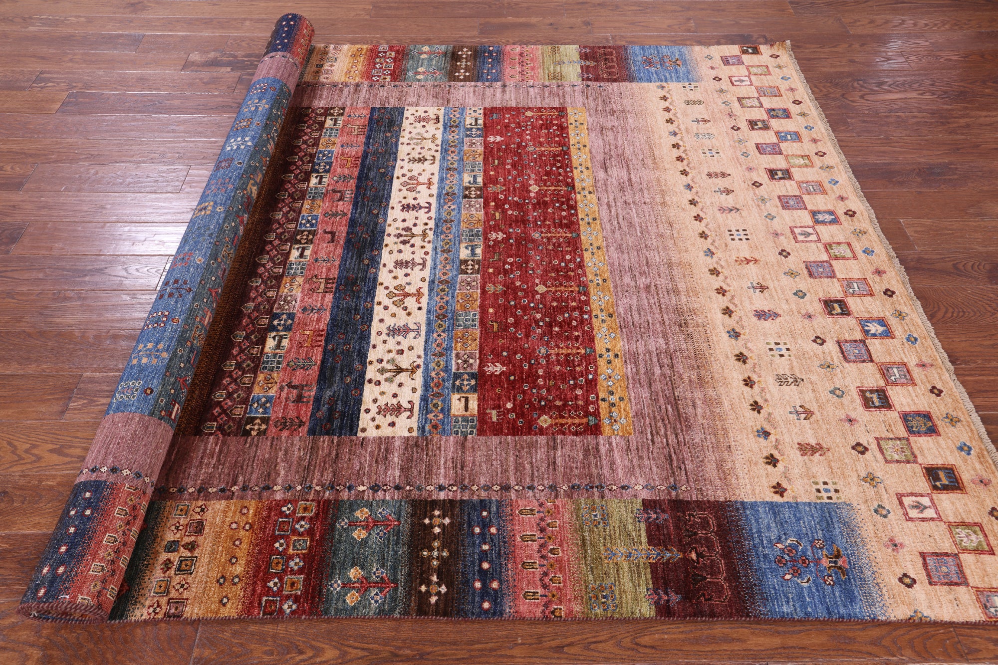 Tribal Persian Gabbeh Hand Knotted Wool Rug - 6' 7" X 9' 4" - Golden Nile