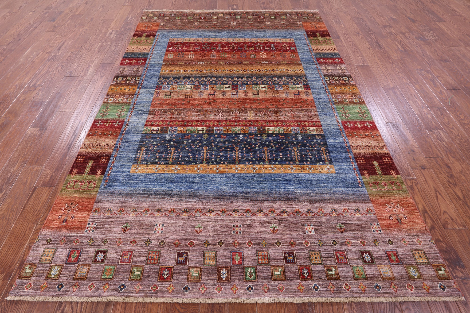 Tribal Persian Gabbeh Hand Knotted Wool Rug - 6' 8" X 9' 9" - Golden Nile