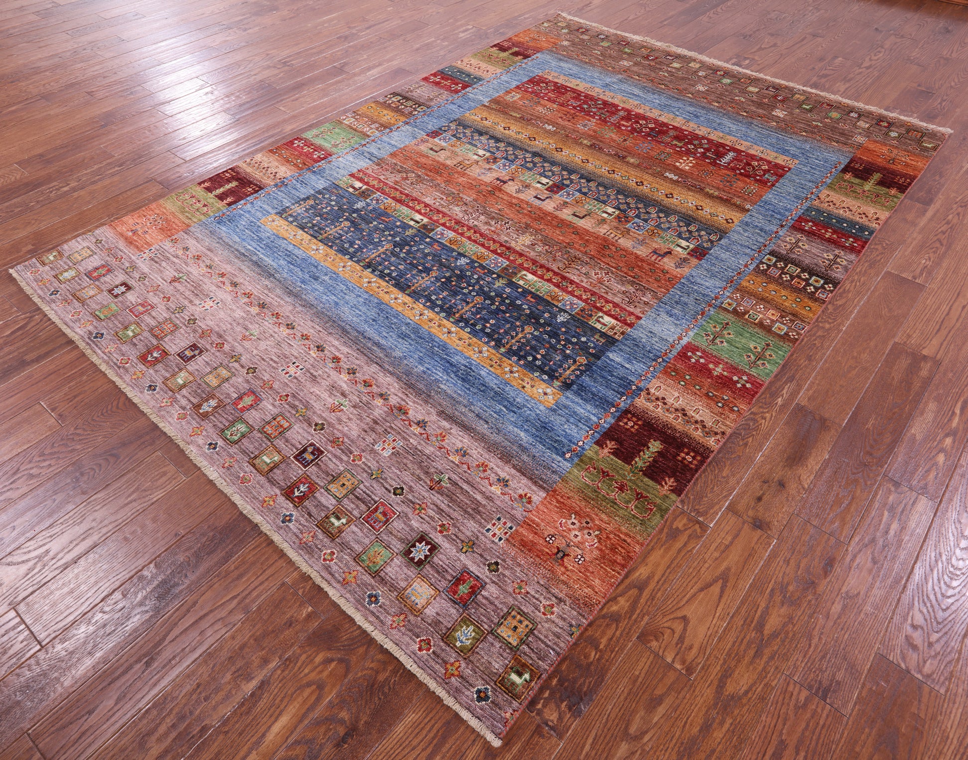 Tribal Persian Gabbeh Hand Knotted Wool Rug - 6' 8" X 9' 9" - Golden Nile