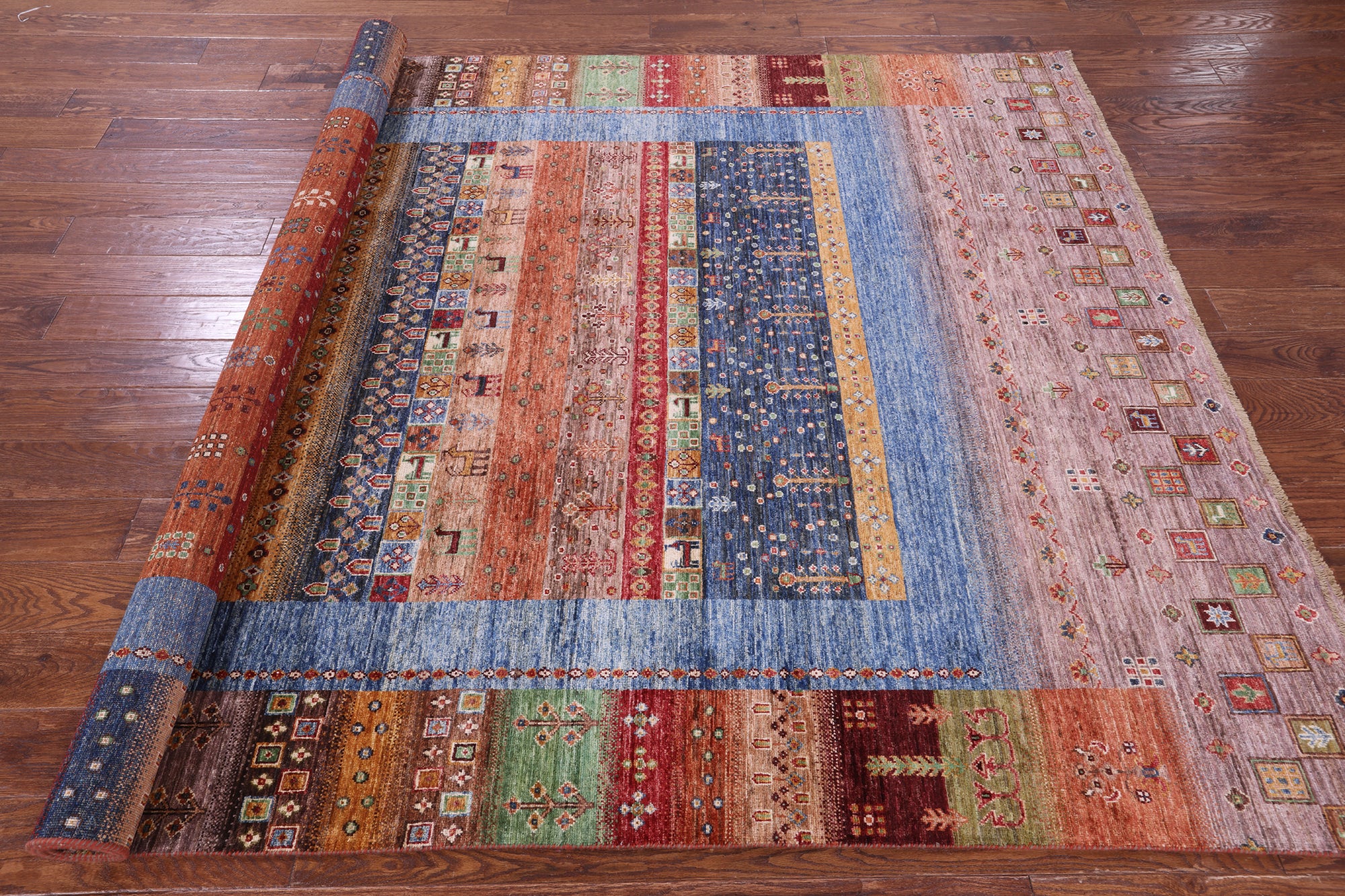 Tribal Persian Gabbeh Hand Knotted Wool Rug - 6' 8" X 9' 9" - Golden Nile