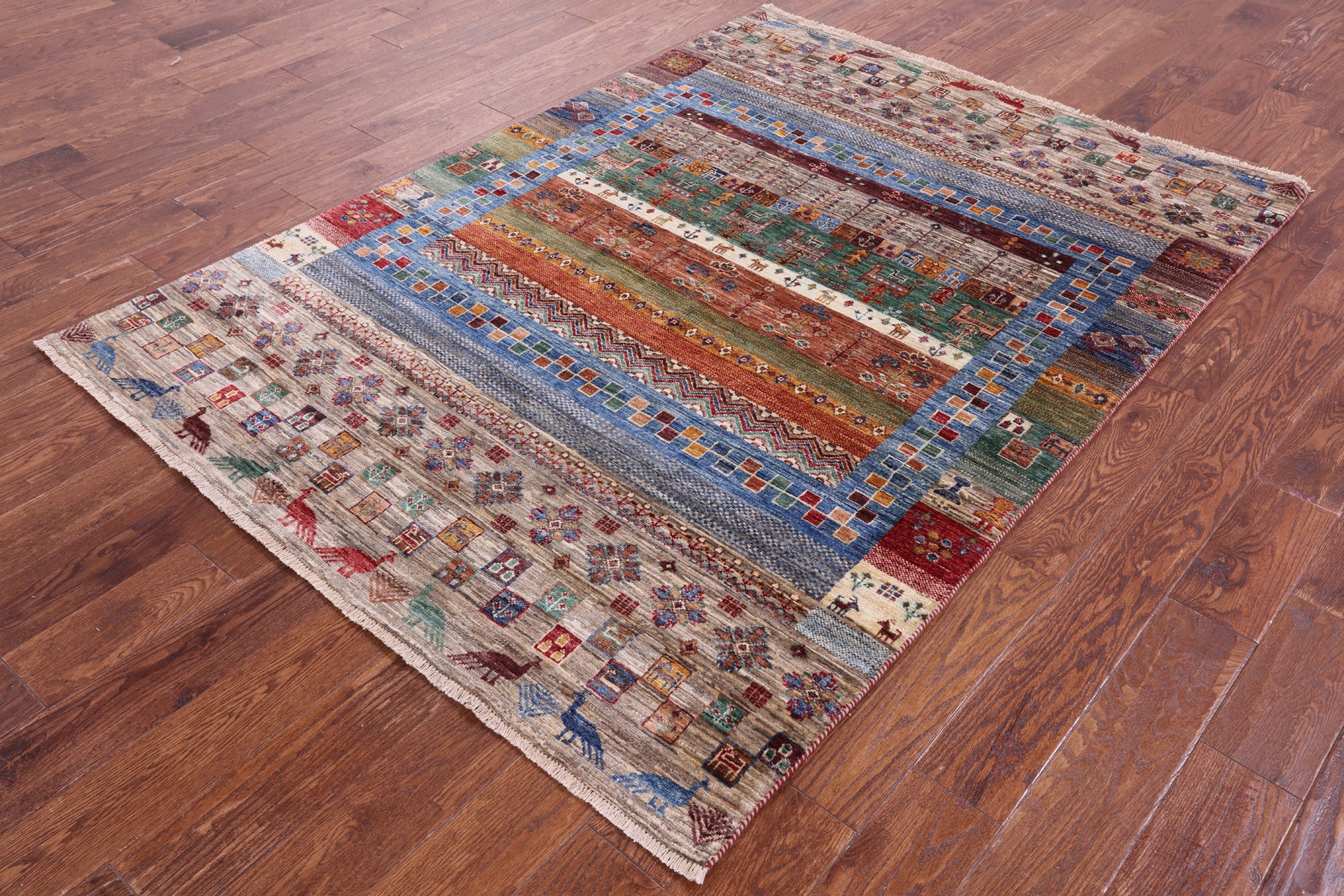 Tribal Persian Gabbeh Hand Knotted Wool Rug - 5' 0" X 6' 11" - Golden Nile