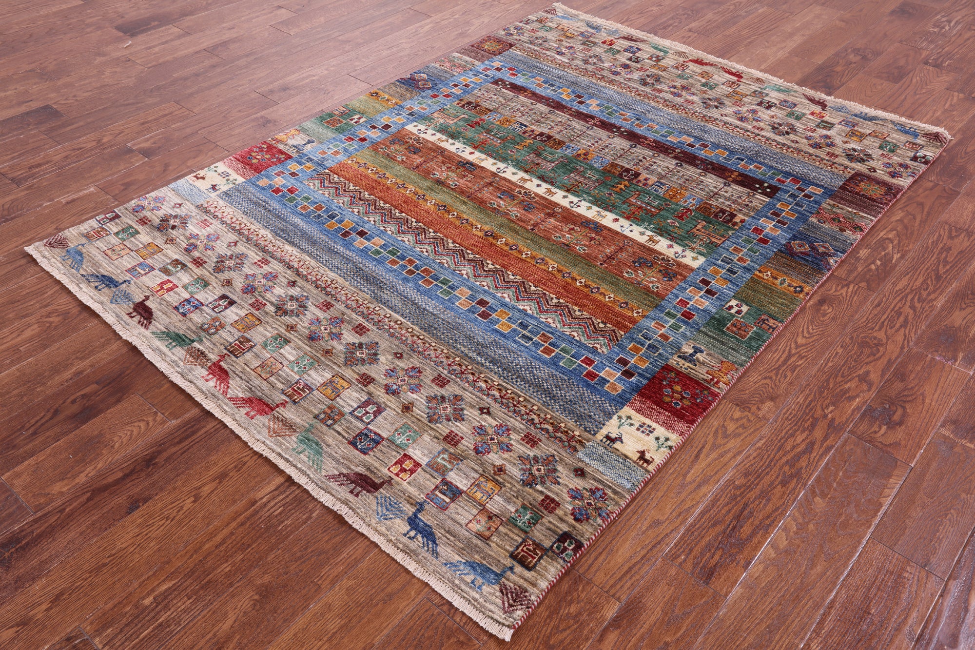 Tribal Persian Gabbeh Hand Knotted Wool Rug - 5' 0" X 6' 11" - Golden Nile