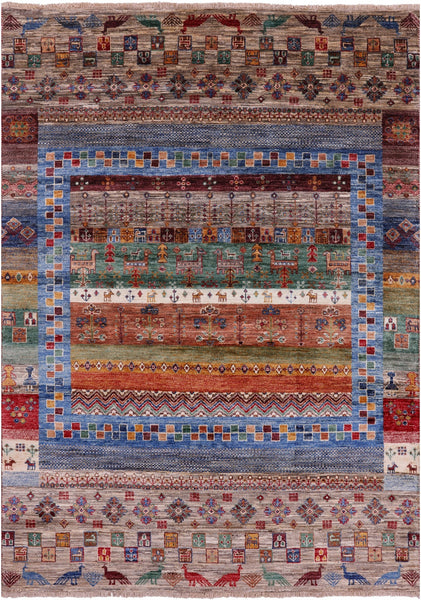 Tribal Persian Gabbeh Hand Knotted Wool Rug - 5' 0" X 6' 11" - Golden Nile