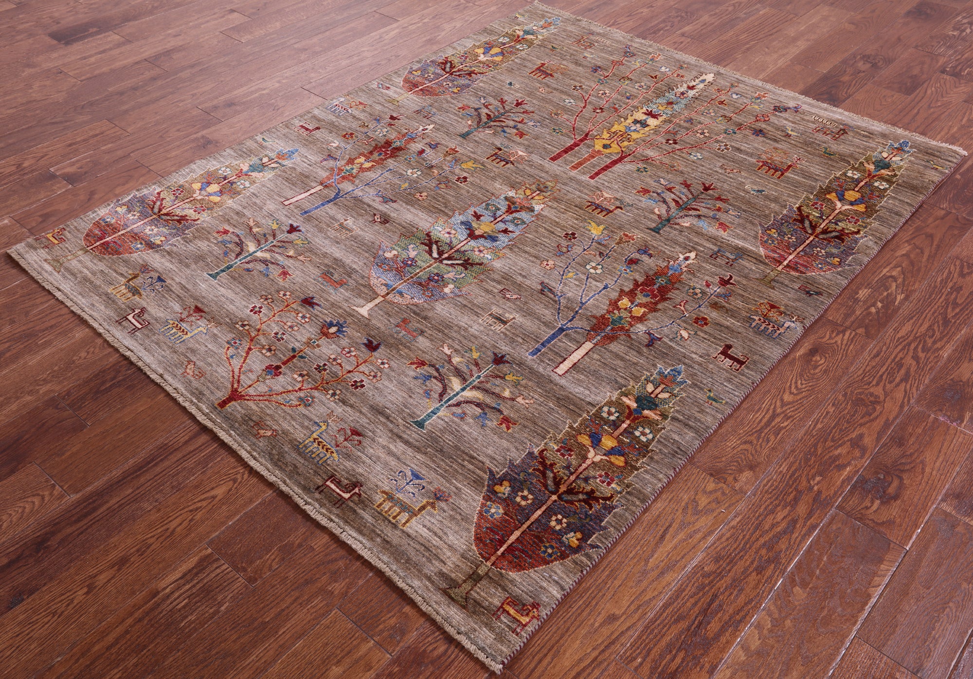 Tribal Persian Gabbeh Hand Knotted Wool Rug - 5' 0" X 6' 5" - Golden Nile