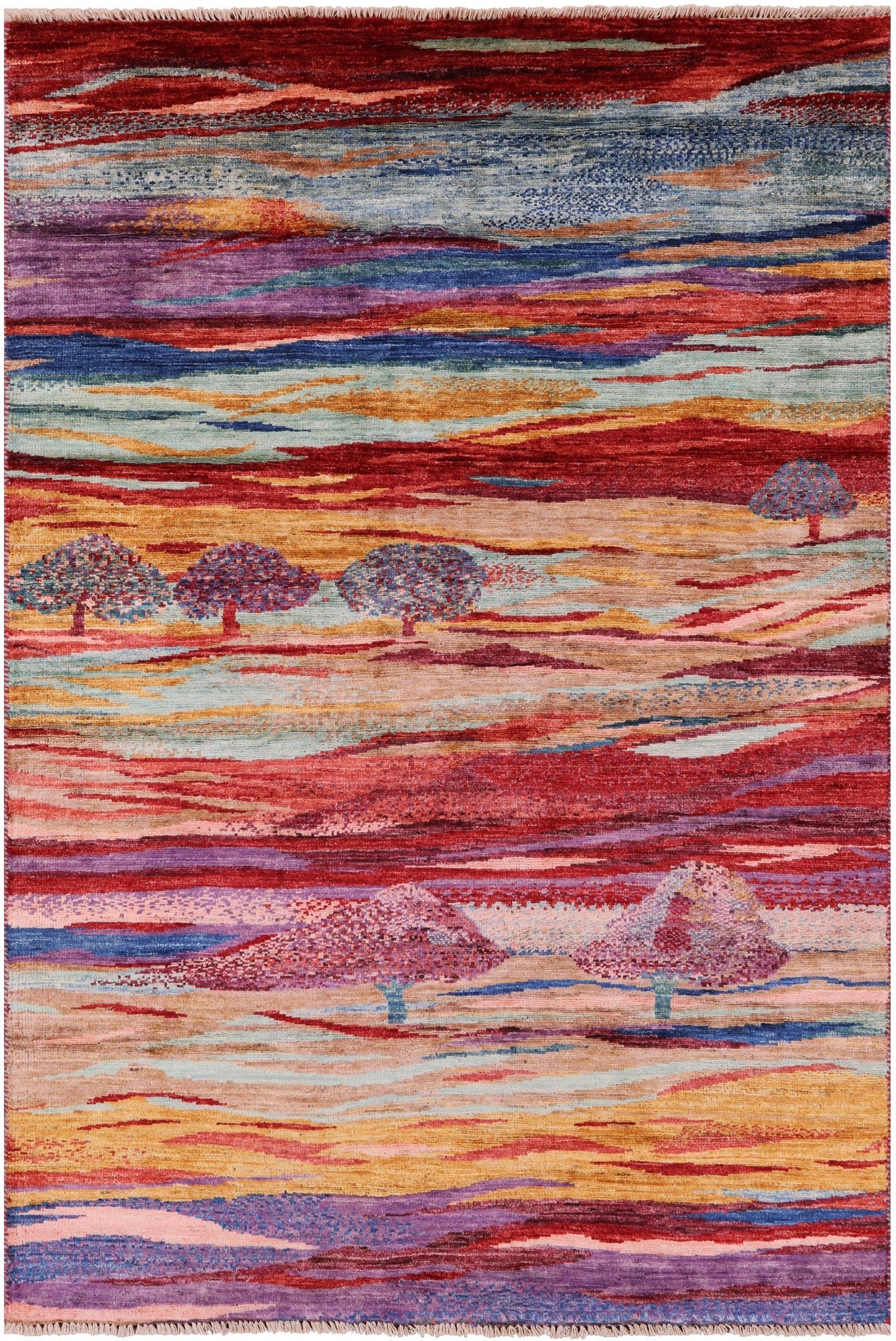 Tribal Persian Gabbeh Hand Knotted Wool Rug - 4' 0" X 5' 11" - Golden Nile