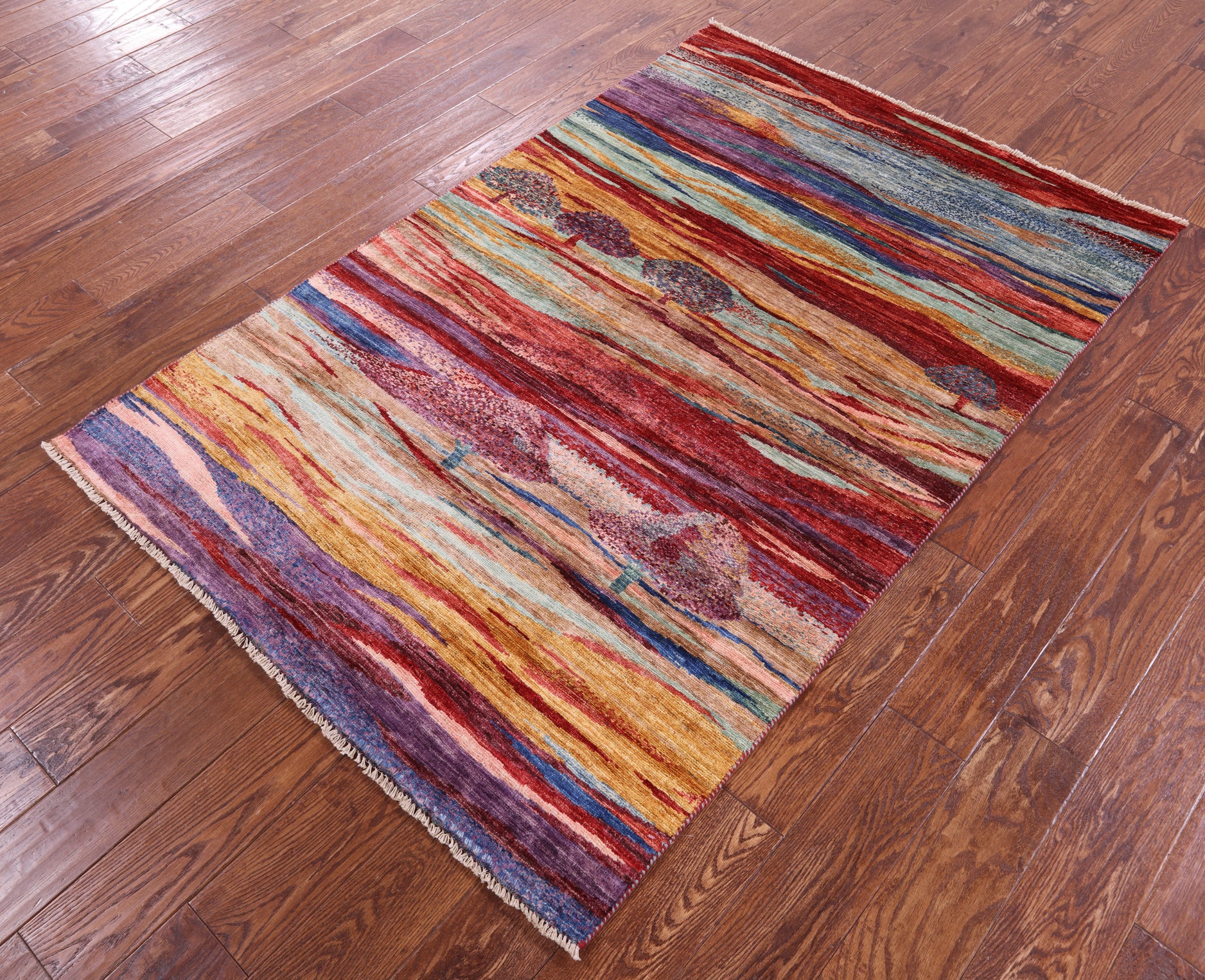 Tribal Persian Gabbeh Hand Knotted Wool Rug - 4' 0" X 5' 11" - Golden Nile