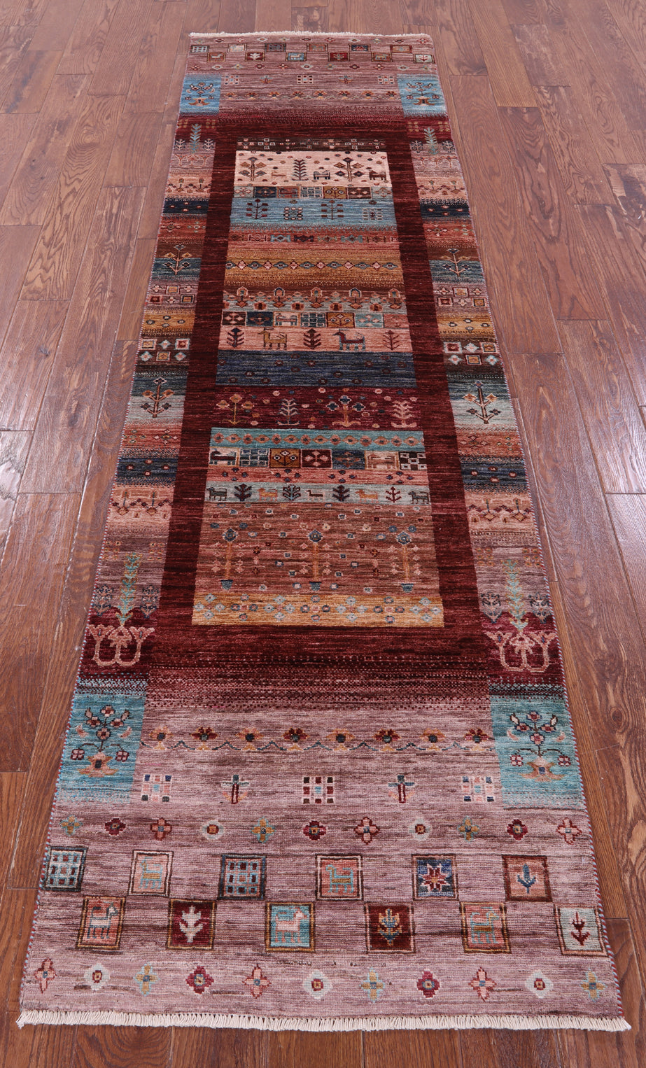 Tribal Persian Gabbeh Hand Knotted Wool Runner Rug - 2' 8" X 9' 8" - Golden Nile