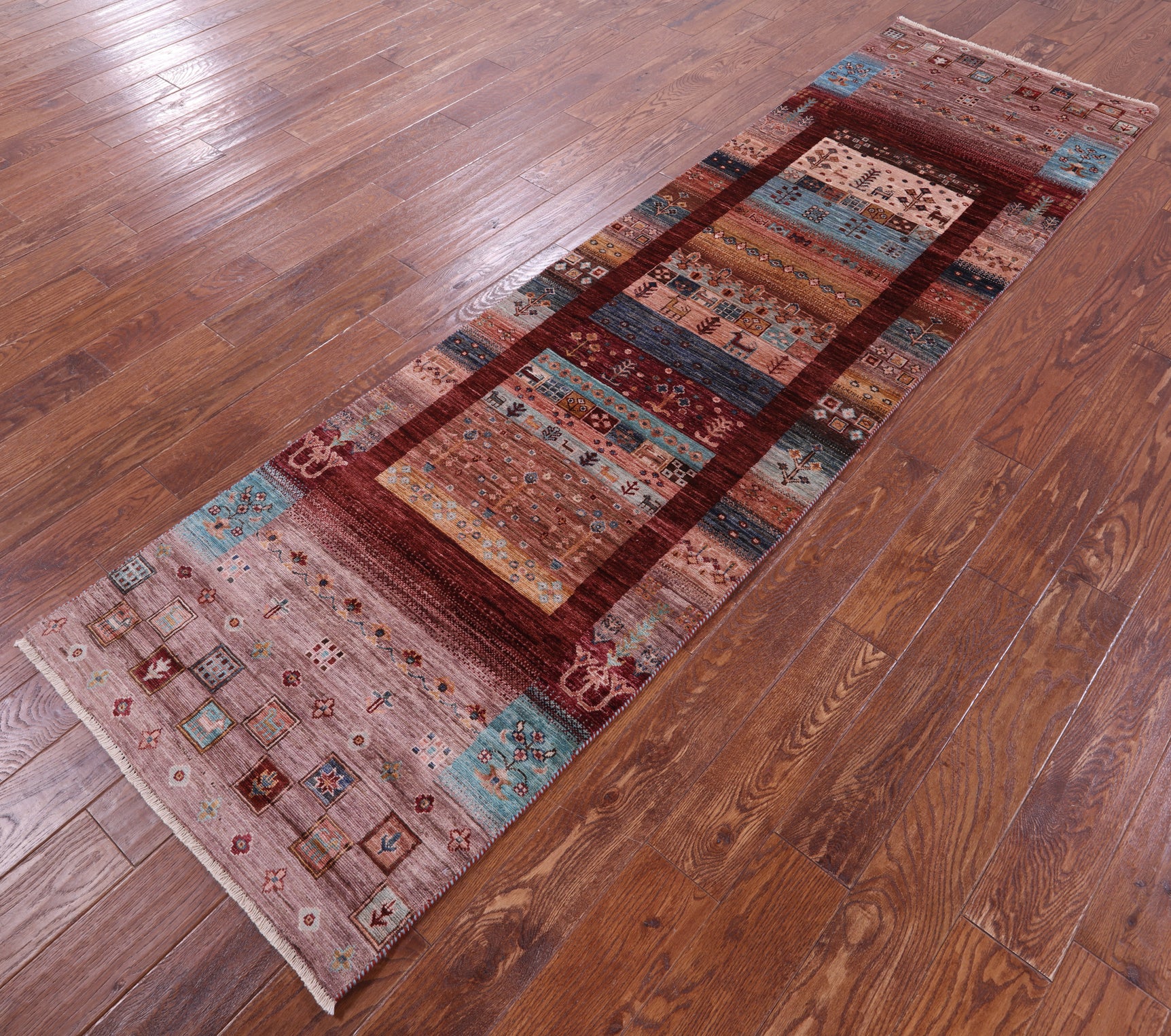 Tribal Persian Gabbeh Hand Knotted Wool Runner Rug - 2' 8" X 9' 8" - Golden Nile