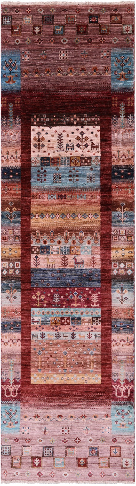 Tribal Persian Gabbeh Hand Knotted Wool Runner Rug - 2' 8" X 9' 8" - Golden Nile