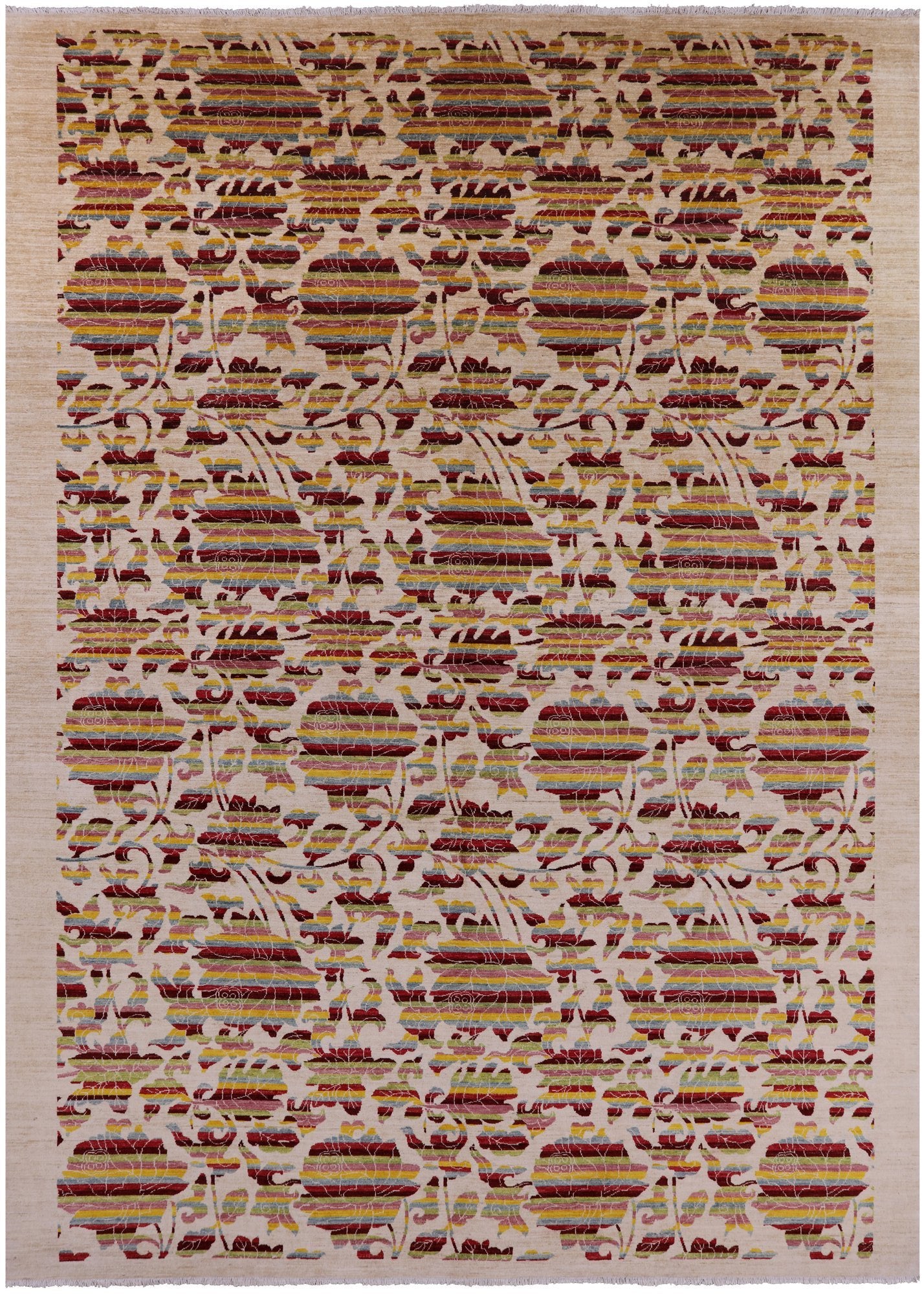 Ivory William Morris Rose Garden Hand Knotted Wool Area Rug - 10' 1" X 14' 0" - Golden Nile