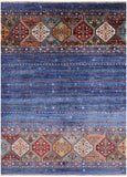 Blue Khorjin Persian Gabbeh Hand Knotted Wool Rug - 5' 9" X 7' 11" - Golden Nile