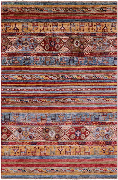 Khorjin Persian Gabbeh Hand Knotted Wool Rug - 3' 11" X 5' 11" - Golden Nile