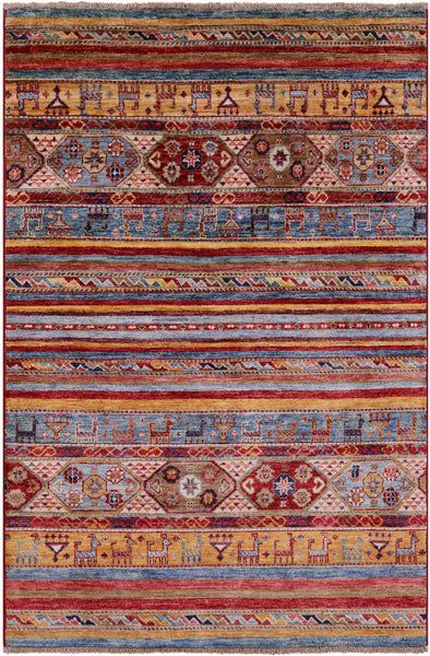 Khorjin Persian Gabbeh Hand Knotted Wool Rug - 3' 11" X 5' 11" - Golden Nile