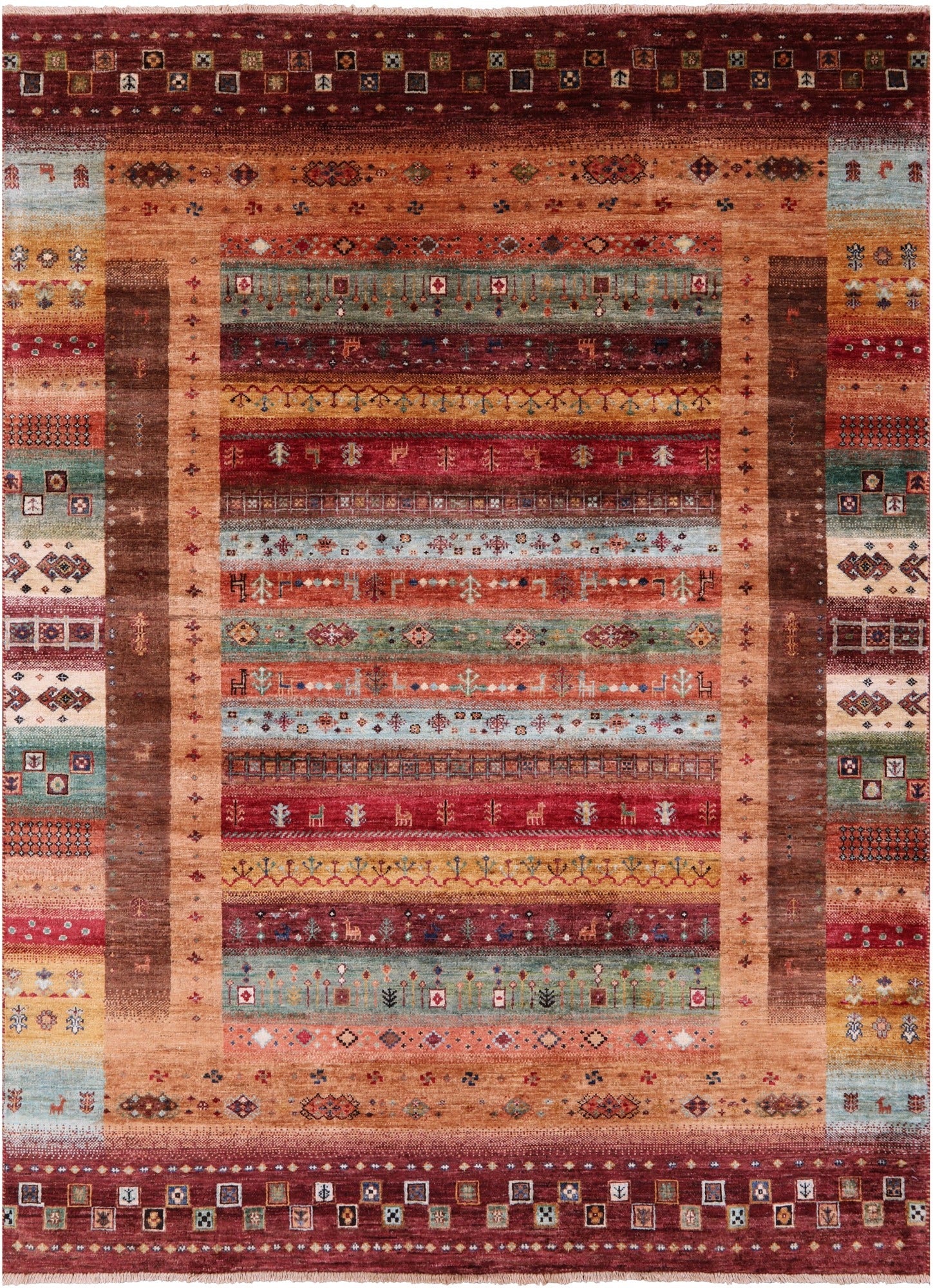 Tribal Persian Gabbeh Hand Knotted Wool Rug - 5' 8" X 8' 1" - Golden Nile