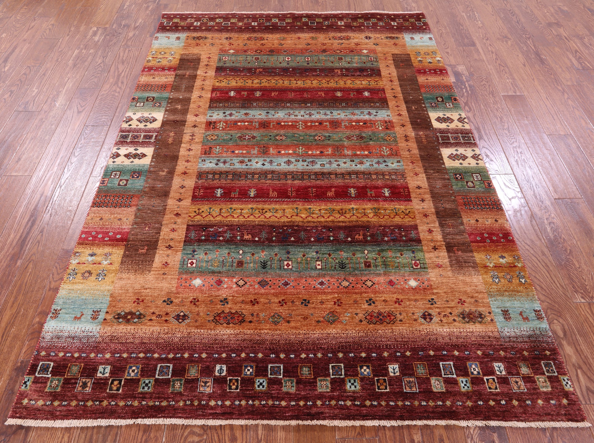 Tribal Persian Gabbeh Hand Knotted Wool Rug - 5' 8" X 8' 1" - Golden Nile