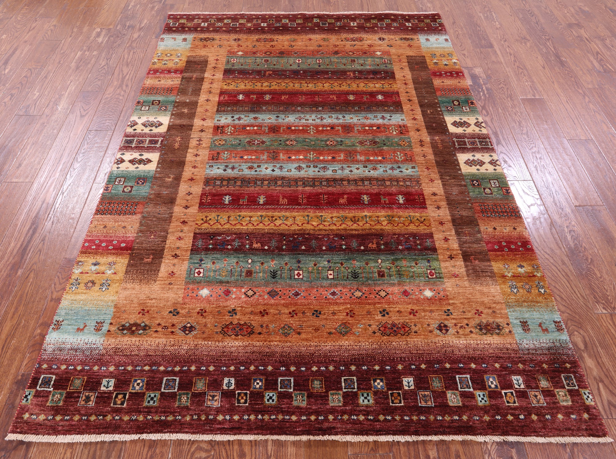 Tribal Persian Gabbeh Hand Knotted Wool Rug - 5' 8" X 8' 1" - Golden Nile