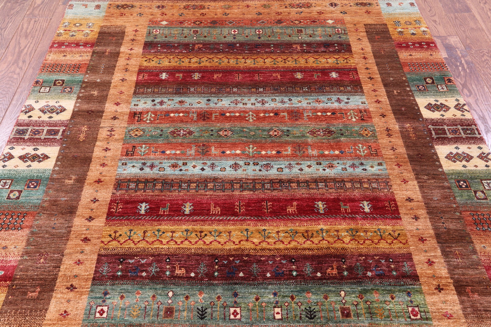 Tribal Persian Gabbeh Hand Knotted Wool Rug - 5' 8" X 8' 1" - Golden Nile