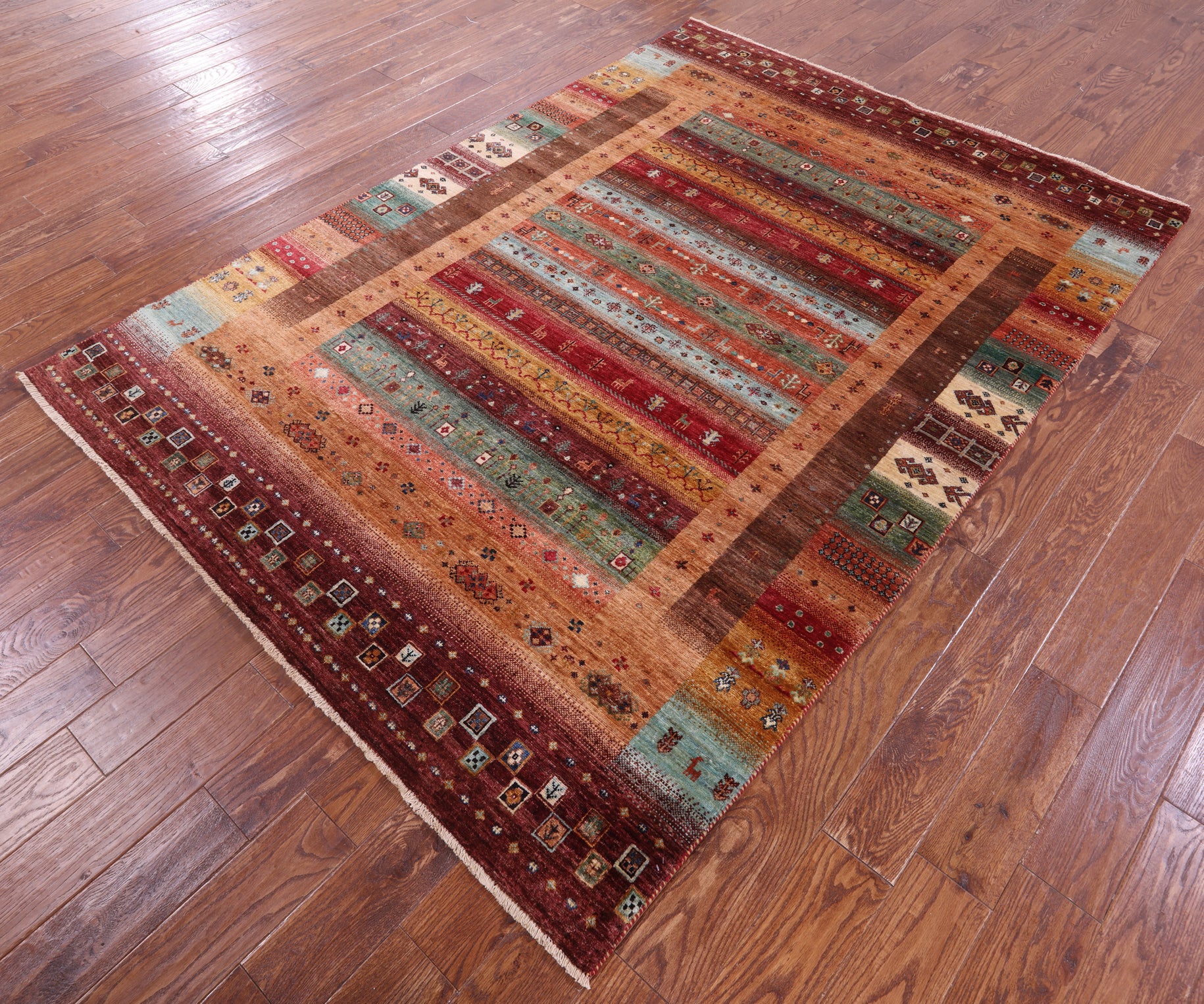Tribal Persian Gabbeh Hand Knotted Wool Rug - 5' 8" X 8' 1" - Golden Nile