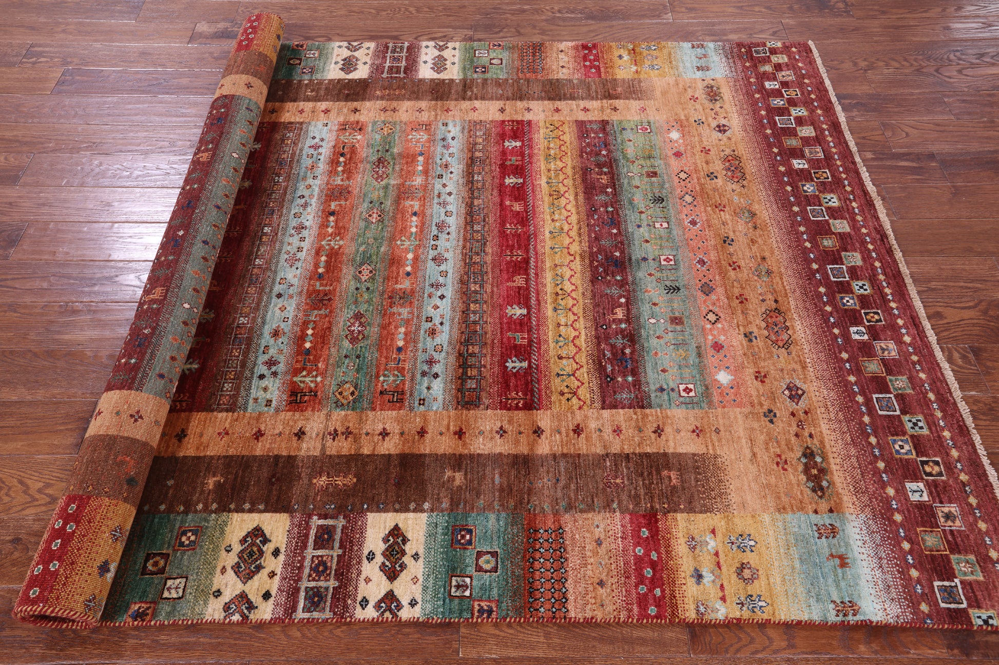 Tribal Persian Gabbeh Hand Knotted Wool Rug - 5' 8" X 8' 1" - Golden Nile