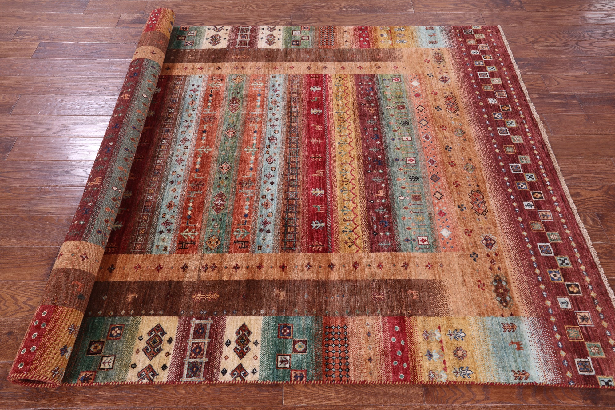 Tribal Persian Gabbeh Hand Knotted Wool Rug - 5' 8" X 8' 1" - Golden Nile