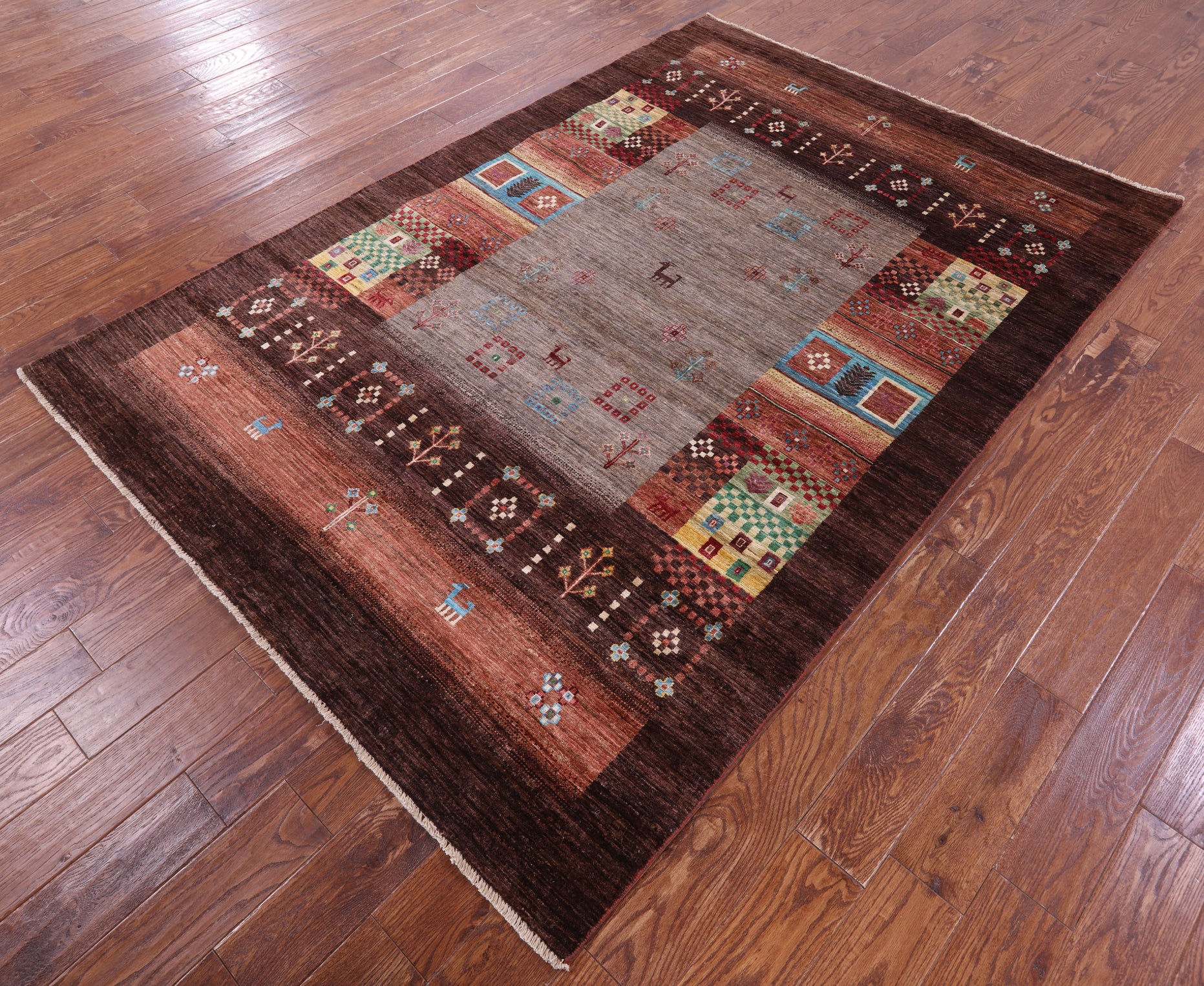 Tribal Persian Gabbeh Hand Knotted Wool Rug - 5' 6" X 8' 1" - Golden Nile