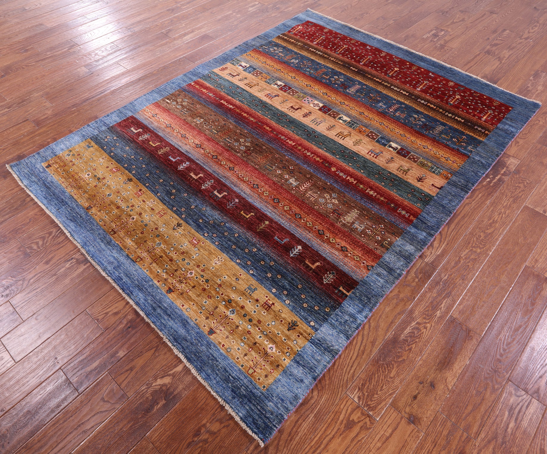 Tribal Persian Gabbeh Hand Knotted Wool Rug - 5' 10" X 7' 9" - Golden Nile