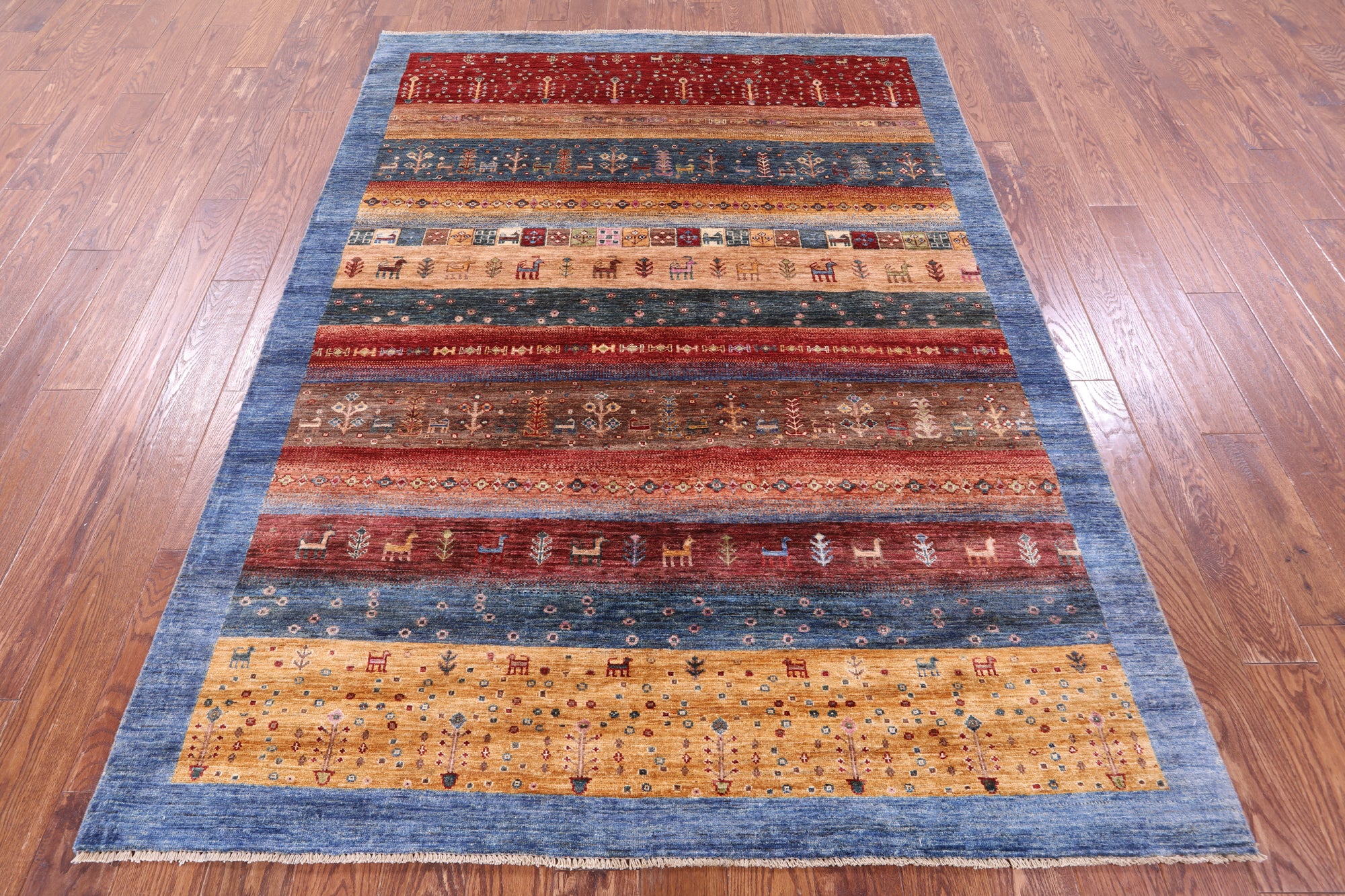 Tribal Persian Gabbeh Hand Knotted Wool Rug - 5' 9" X 7' 10" - Golden Nile