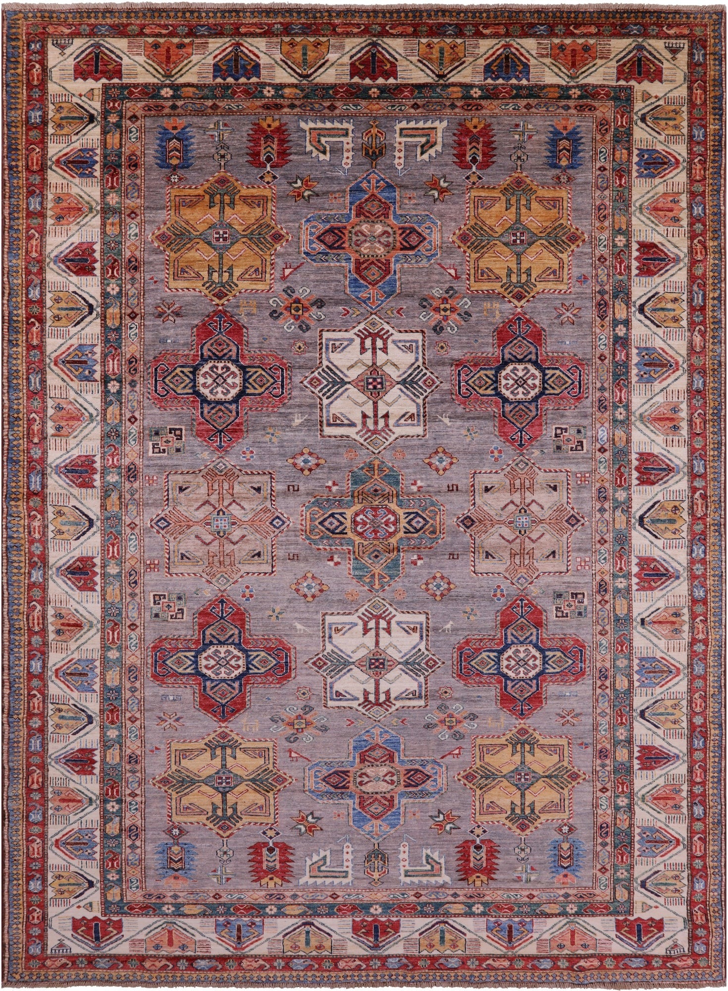 Super Kazak Handmade Wool Rug - 8' 5" X 11' 7" - Golden Nile
