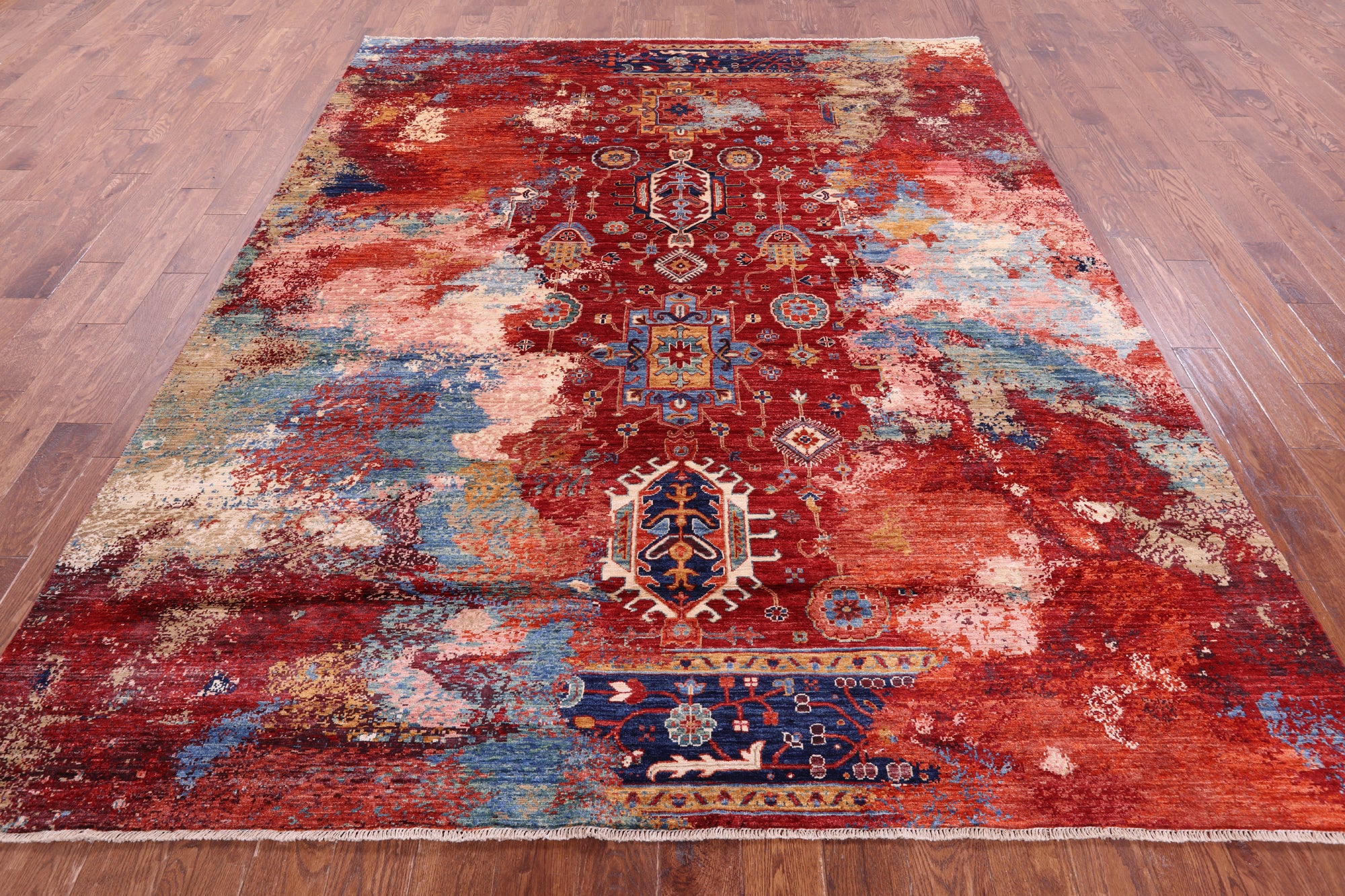 Abstract Contemporary Handmade Wool Rug - 8' 0" X 9' 7" - Golden Nile