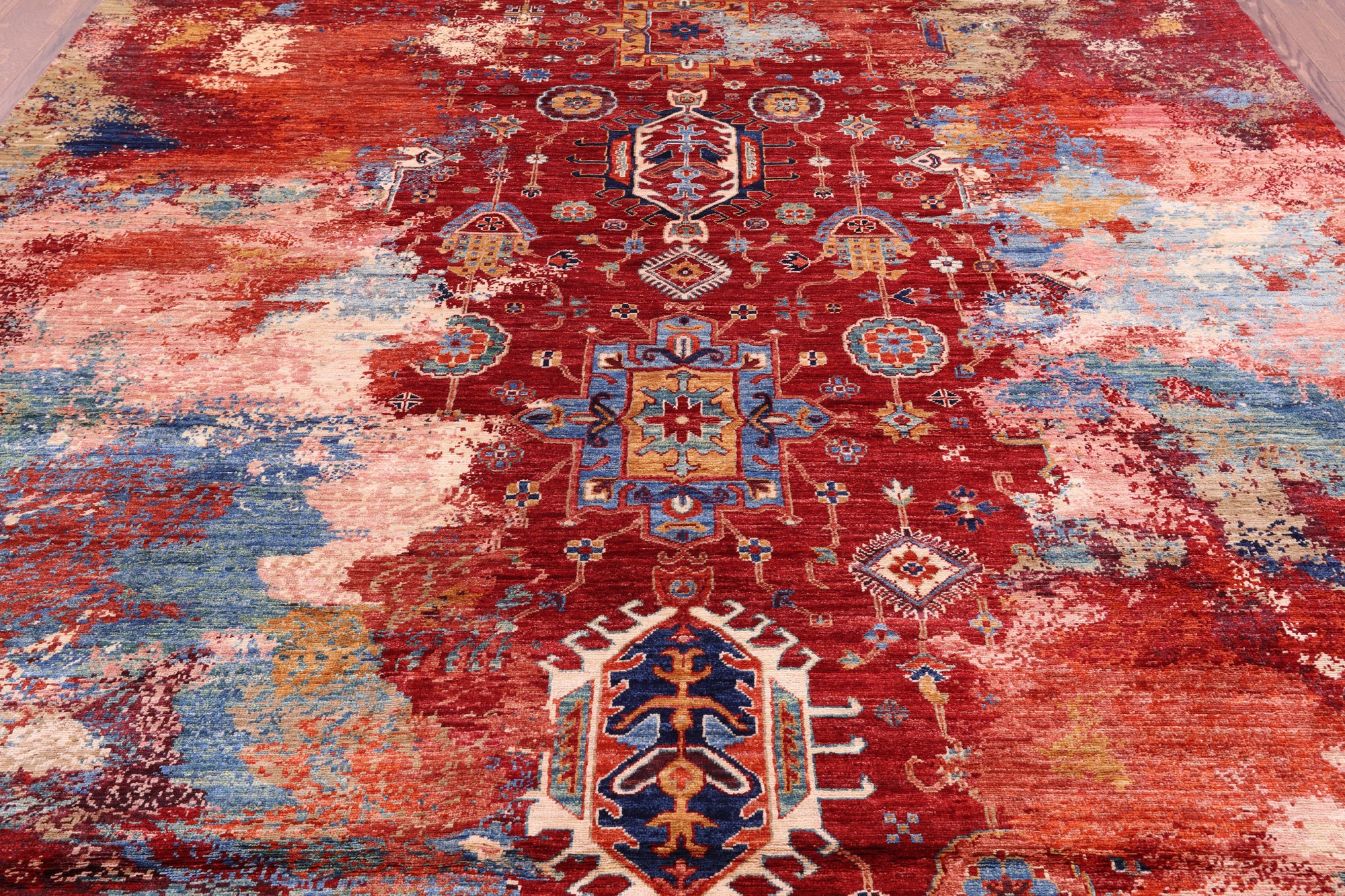Abstract Contemporary Handmade Wool Rug - 8' 0" X 9' 7" - Golden Nile