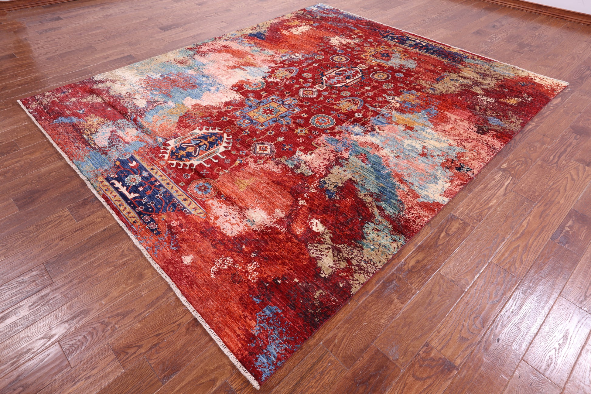 Abstract Contemporary Handmade Wool Rug - 8' 0" X 9' 7" - Golden Nile
