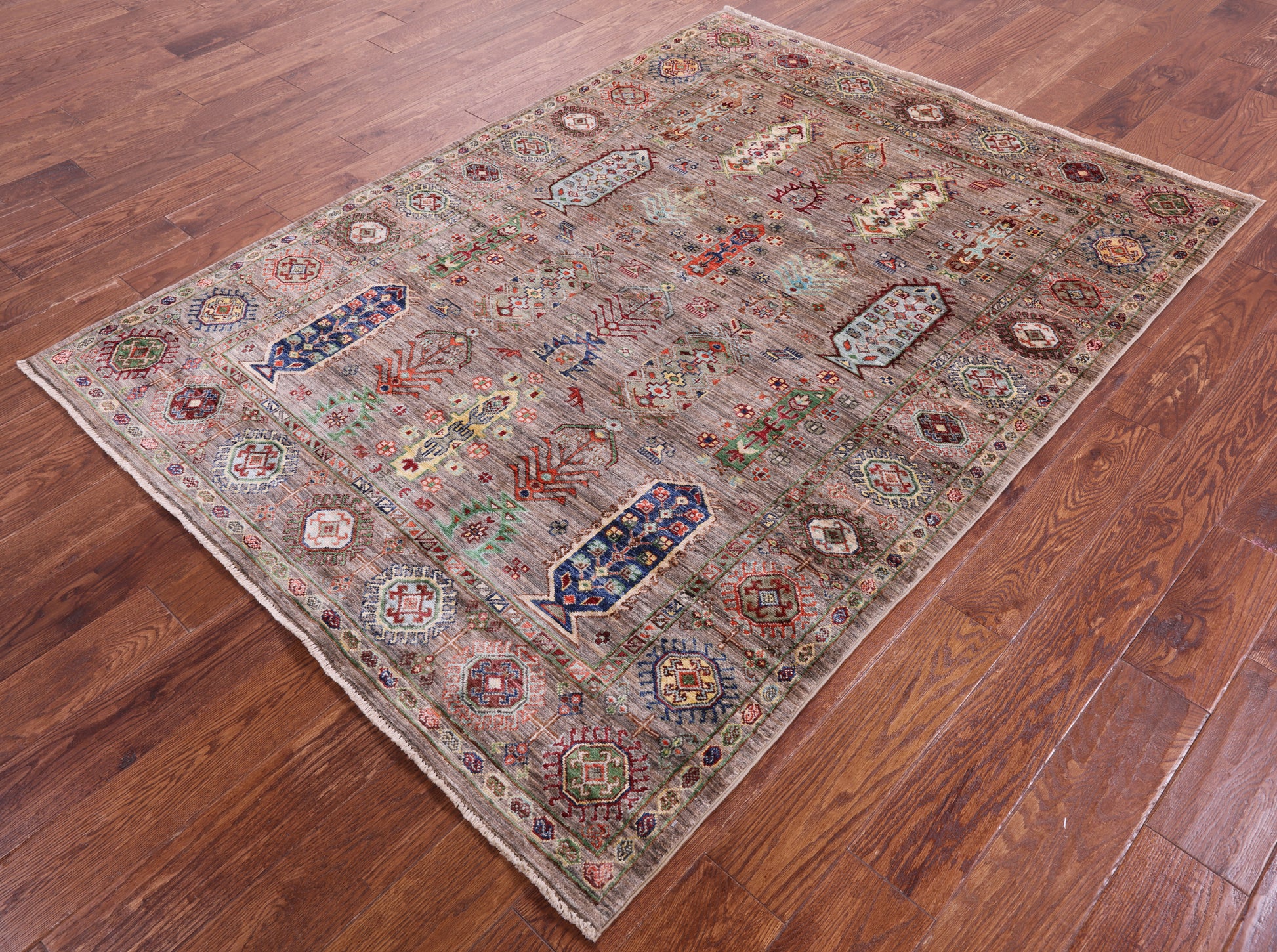 Turkmen Ersari Hand Knotted Wool Rug - 5' 0" X 6' 8" - Golden Nile