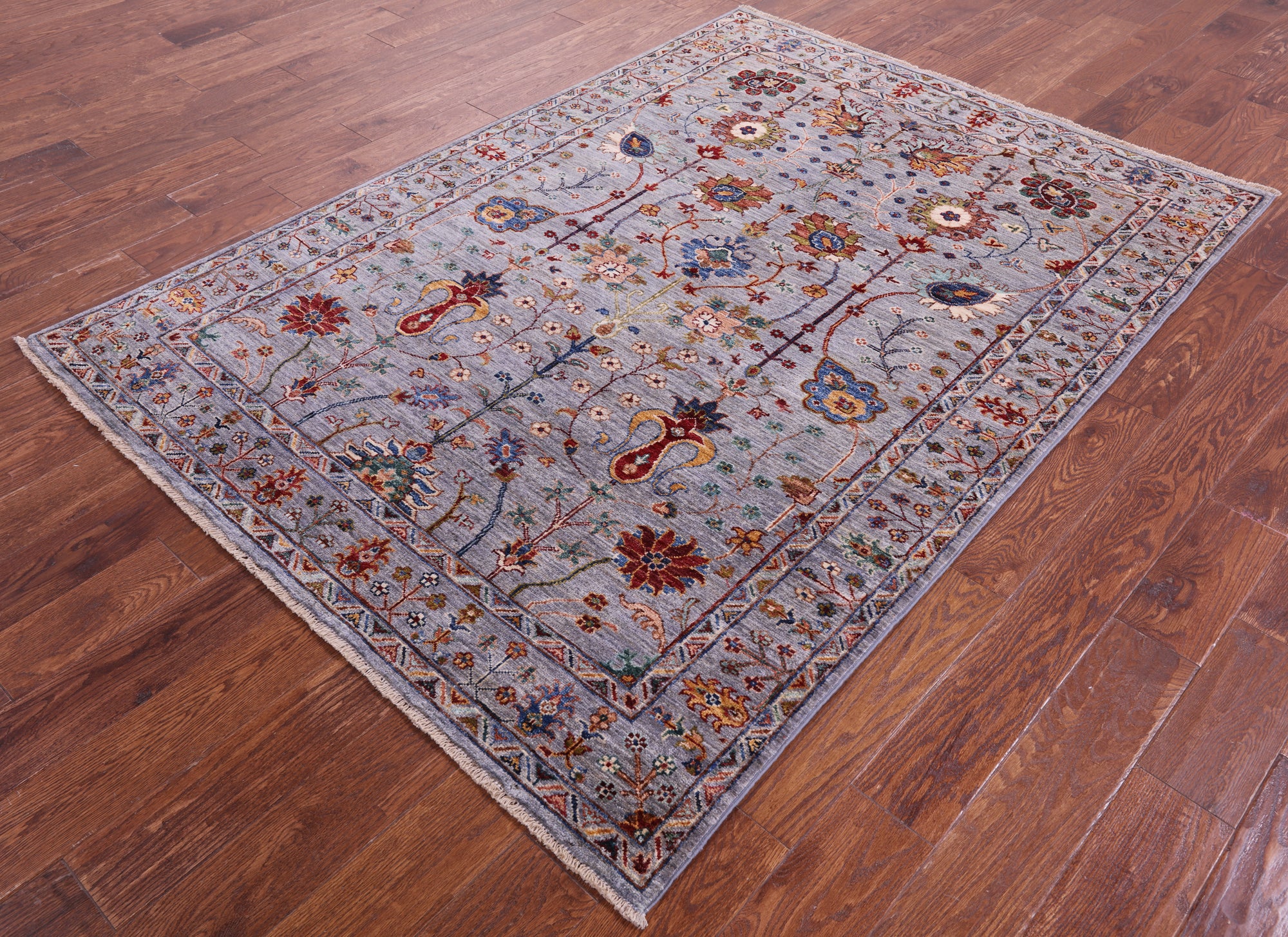 Grey Peshawar Handmade Wool Rug - 5' 0" X 7' 0" - Golden Nile