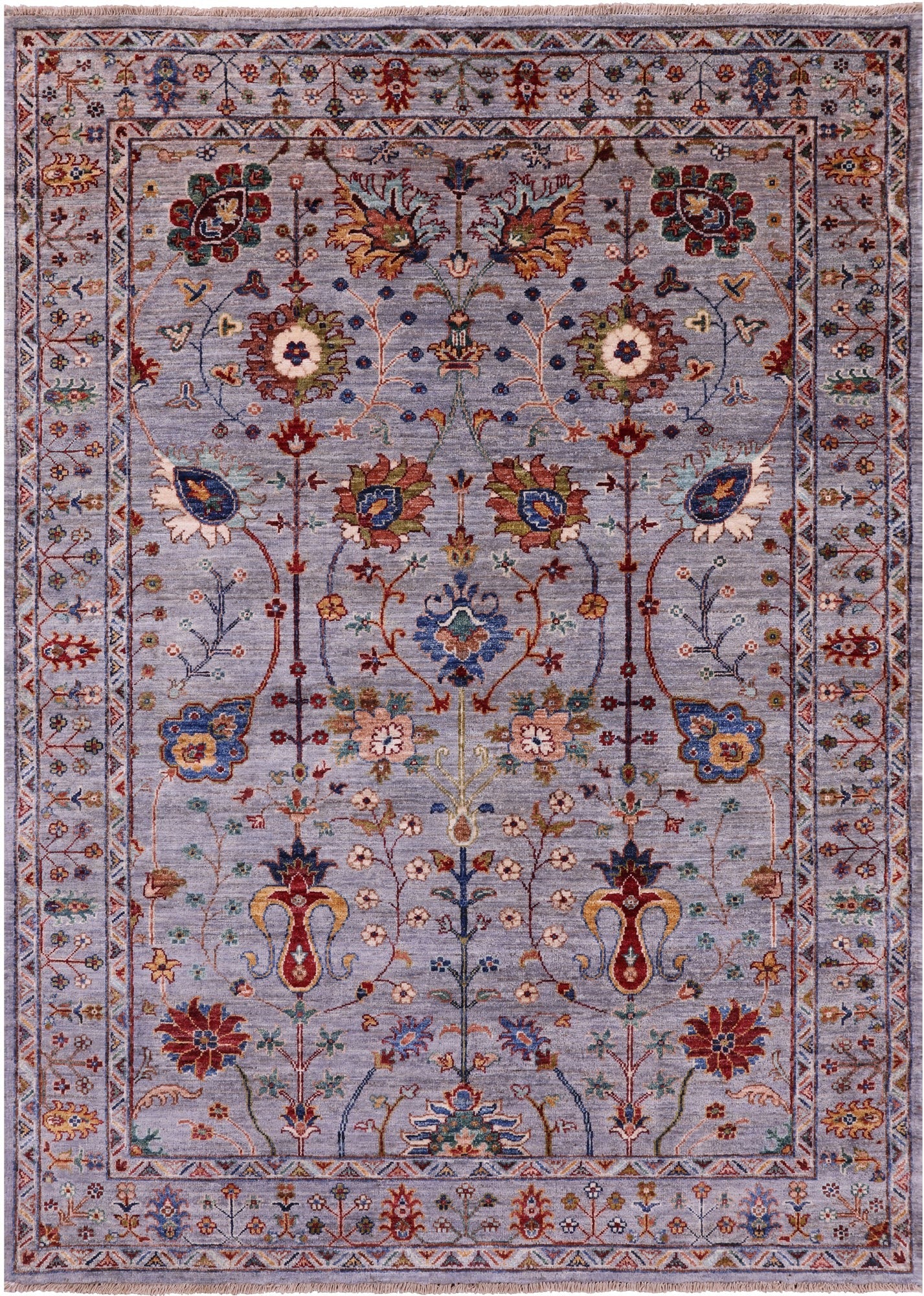 Grey Peshawar Handmade Wool Rug - 5' 0" X 7' 0" - Golden Nile