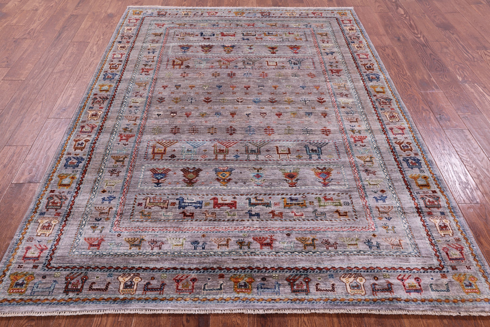 Grey Tribal Persian Gabbeh Hand Knotted Wool Rug - 5' 10" X 7' 11" - Golden Nile