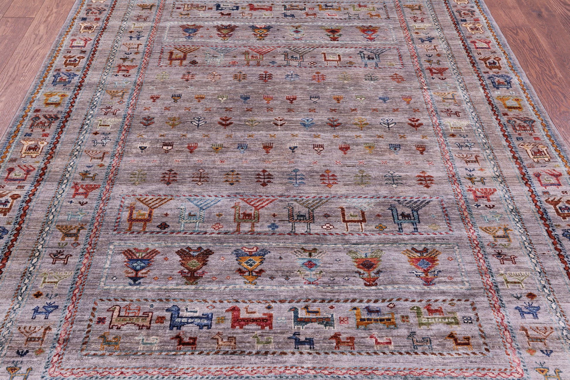 Grey Tribal Persian Gabbeh Hand Knotted Wool Rug - 5' 10" X 7' 11" - Golden Nile