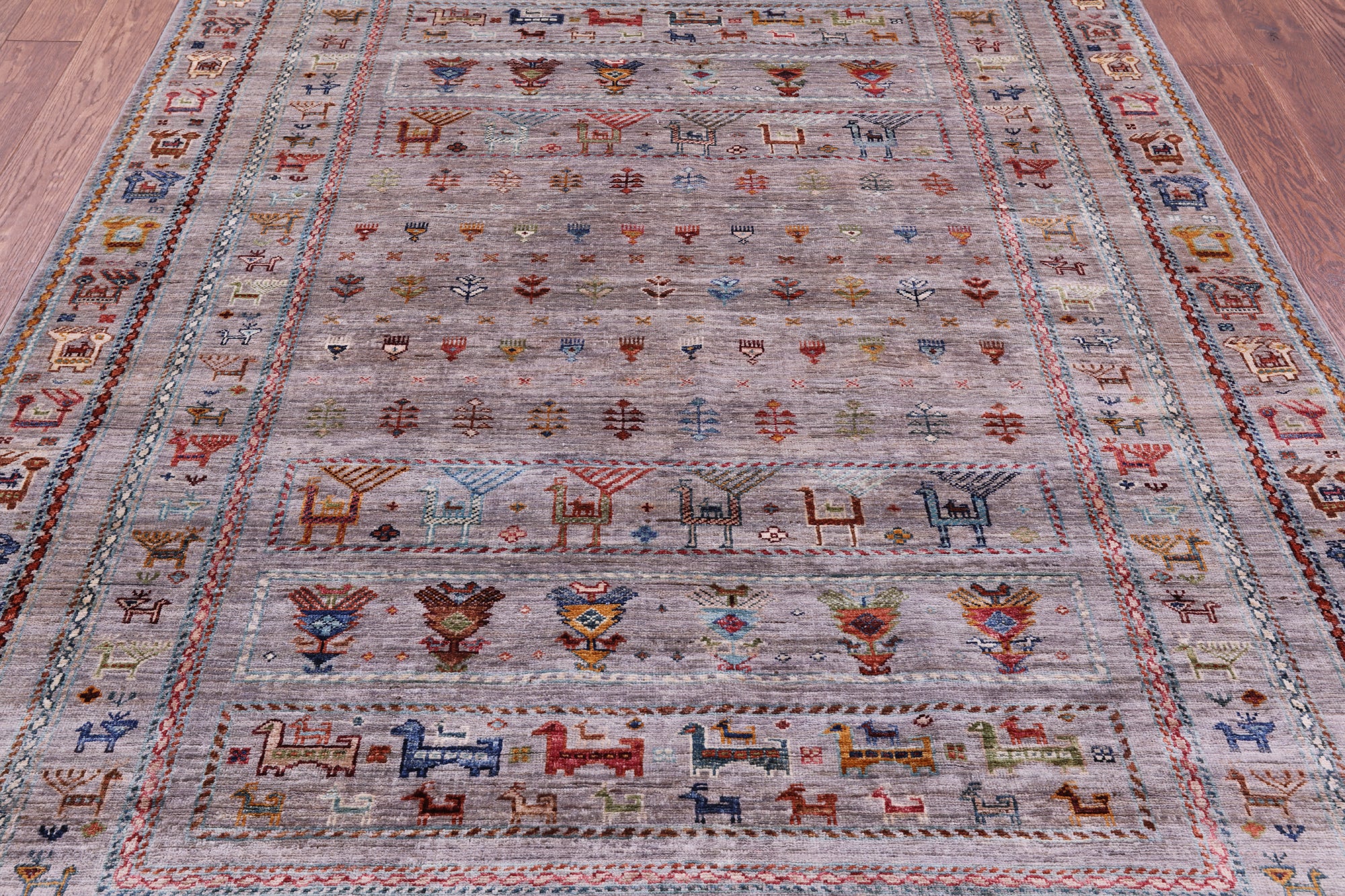 Grey Tribal Persian Gabbeh Hand Knotted Wool Rug - 5' 10" X 7' 11" - Golden Nile