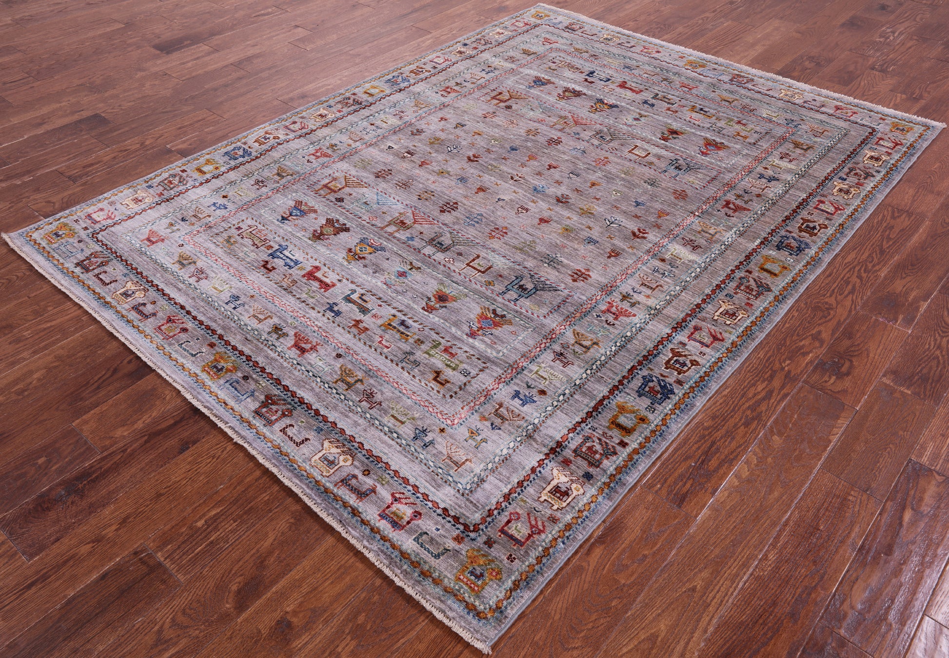 Grey Tribal Persian Gabbeh Hand Knotted Wool Rug - 5' 10" X 7' 11" - Golden Nile